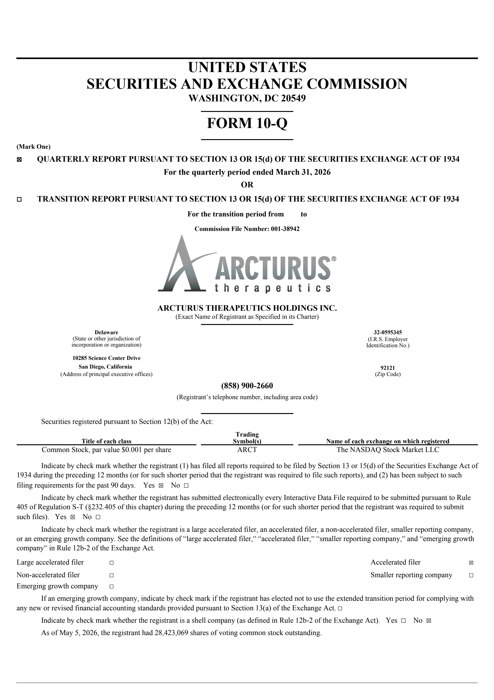 Arcturus Therapeutics' Q1 2026 Quarterly report