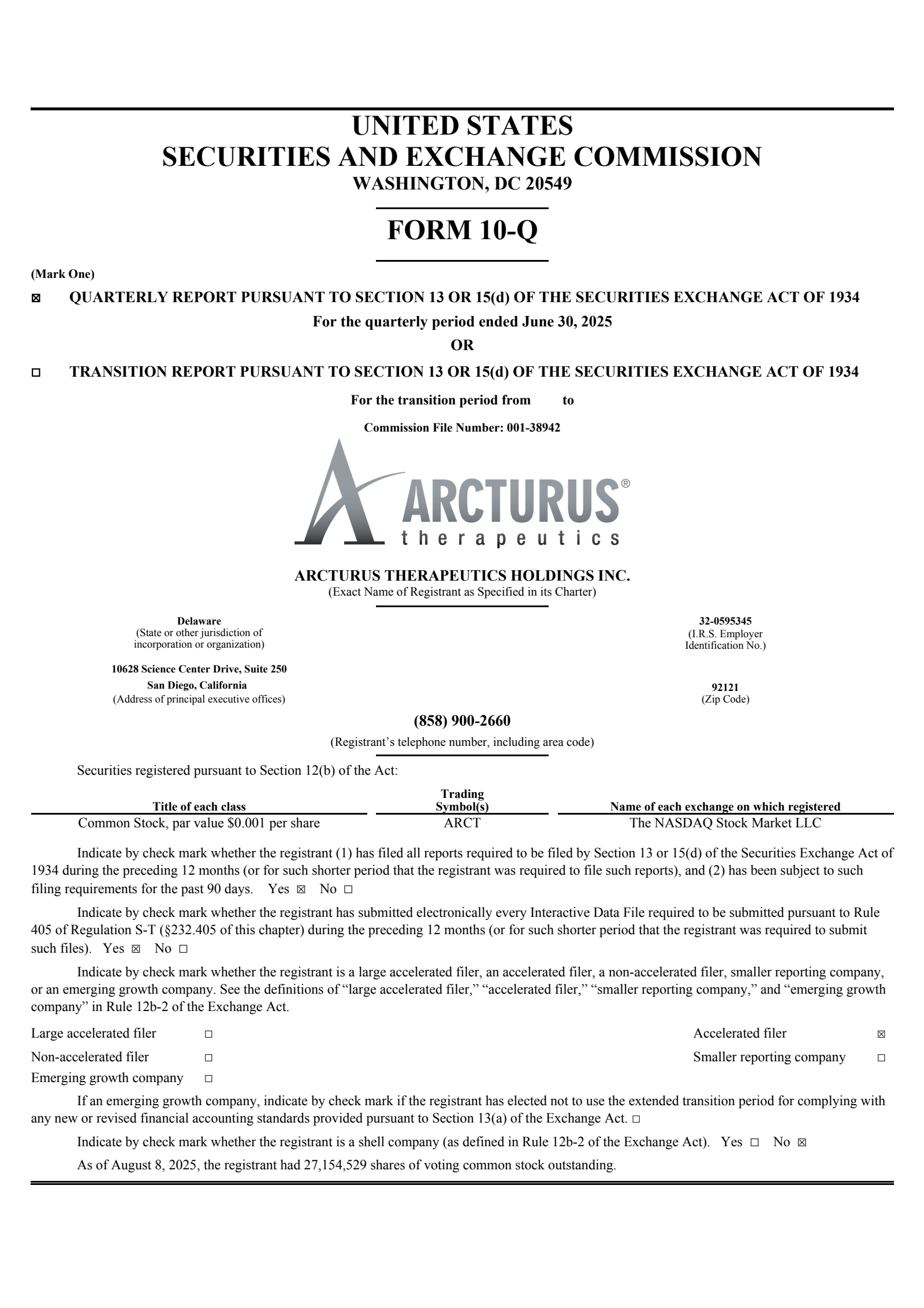Arcturus Therapeutics' Q2 2025 Quarterly report