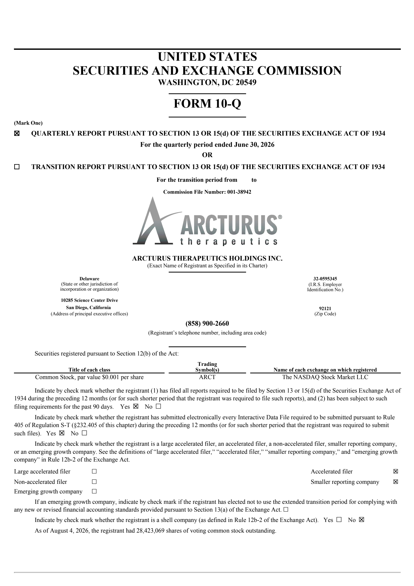 Arcturus Therapeutics' Q2 2026 Quarterly report