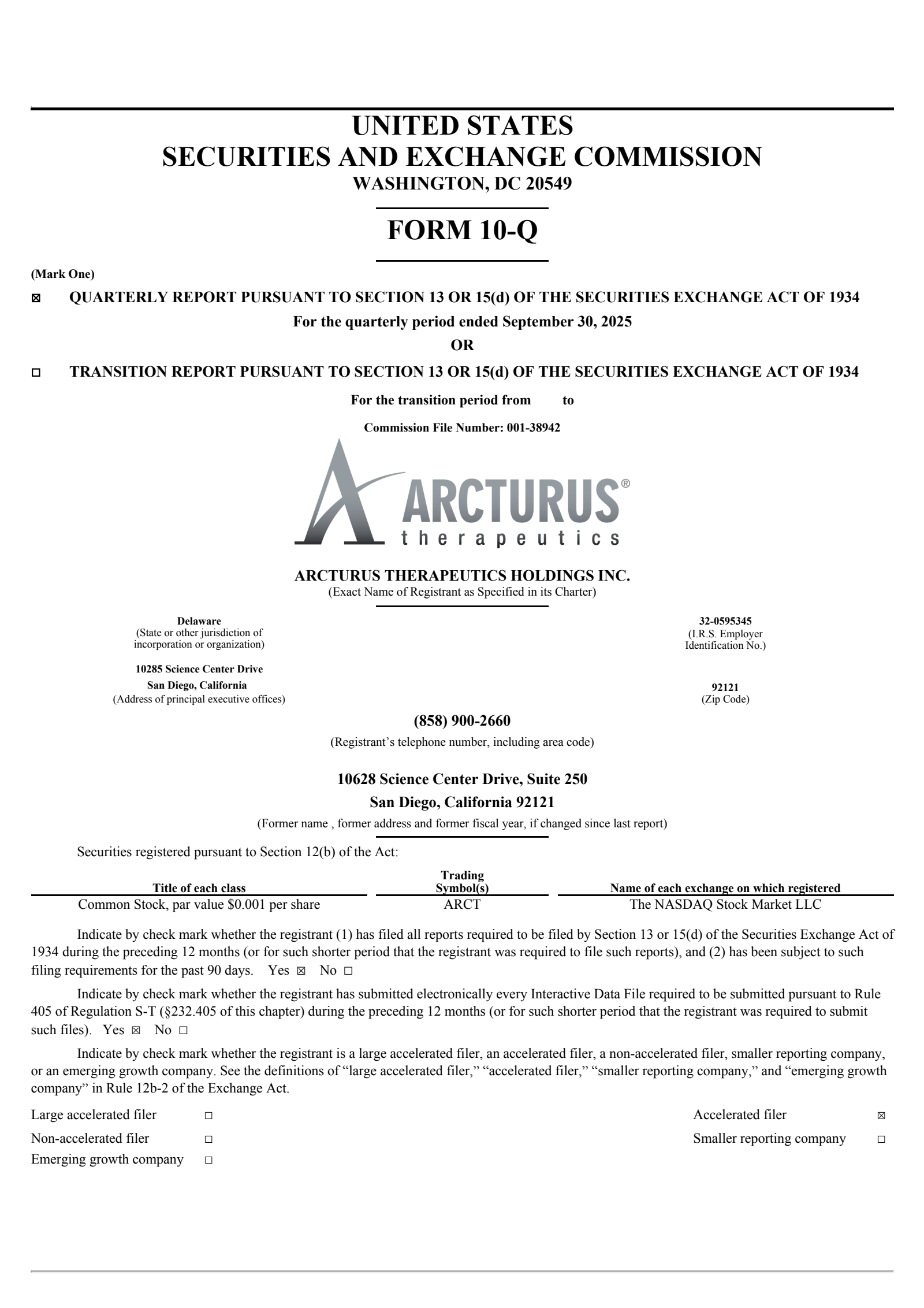 Arcturus Therapeutics' Q3 2025 Quarterly Report