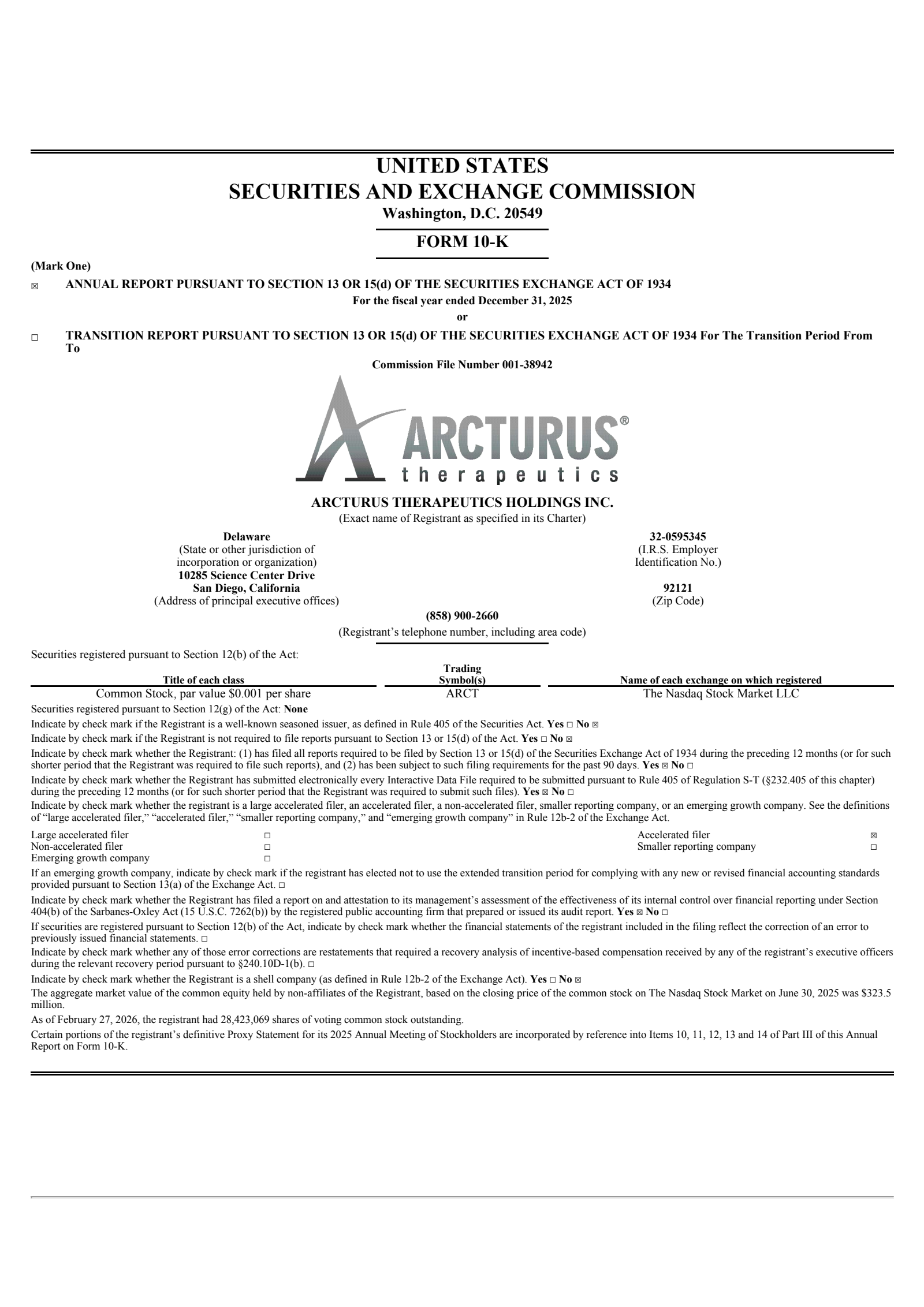 Arcturus Therapeutics' Q4 2025 Annual report