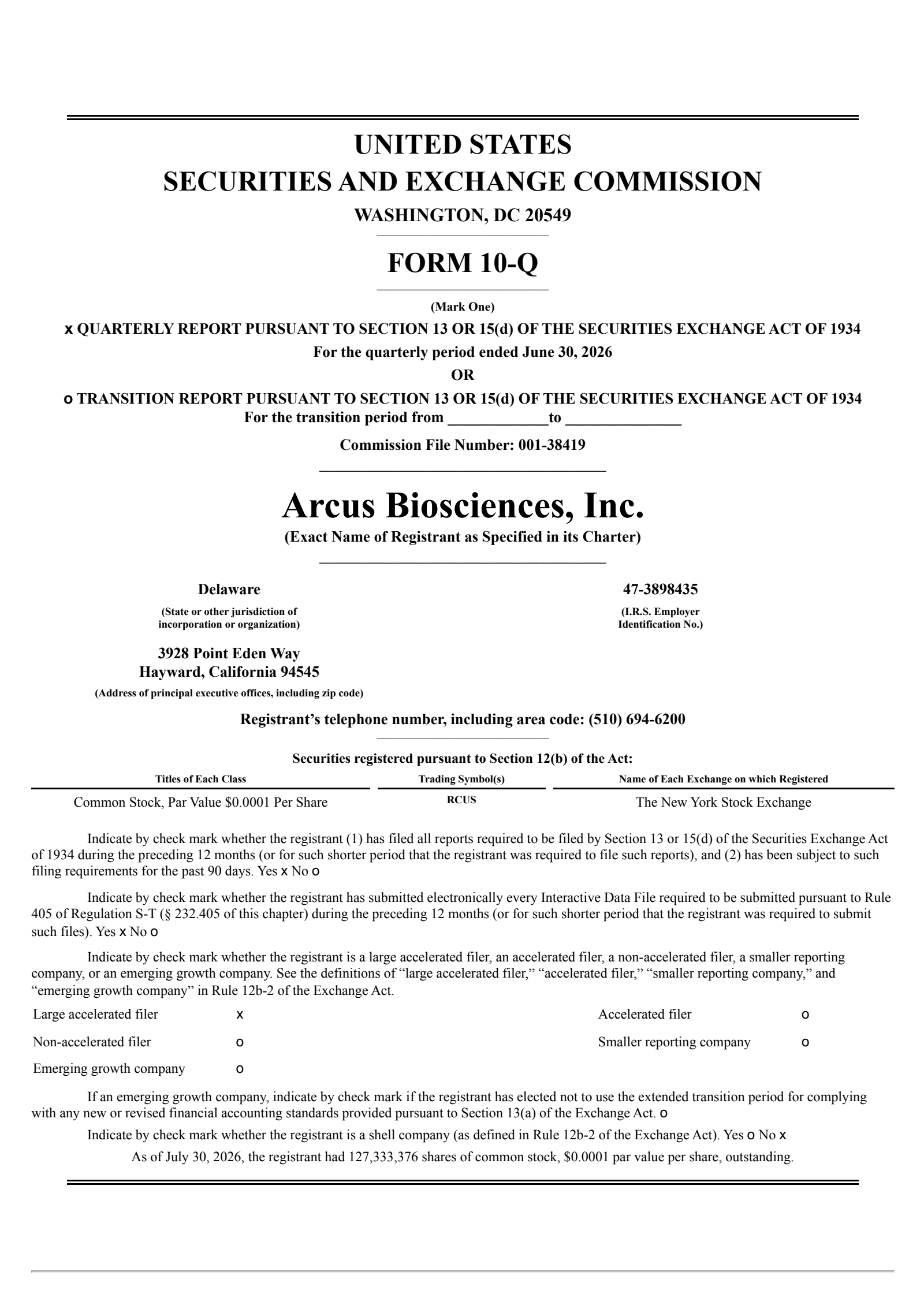 Arcus Biosciences' Q2 2026 Quarterly report