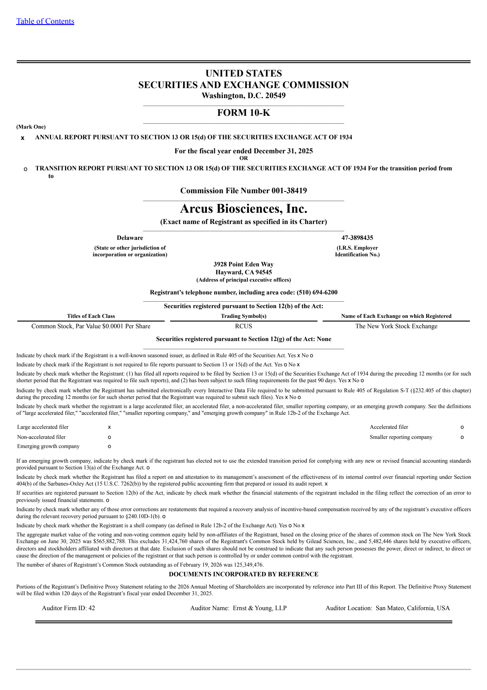 Arcus Biosciences' Q4 2025 Annual report