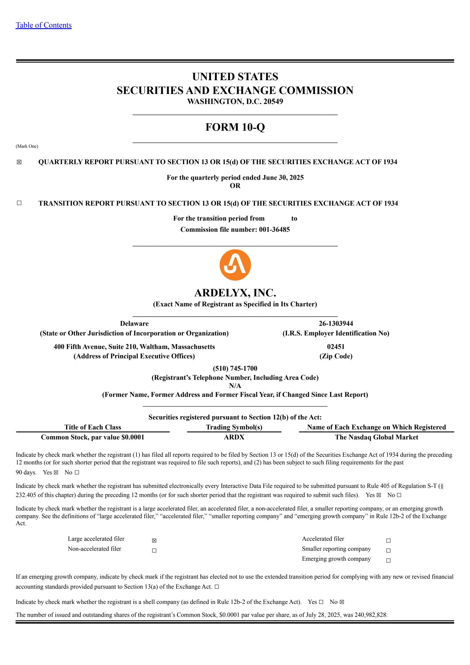 Ardelyx's Q2 2025 Quarterly report