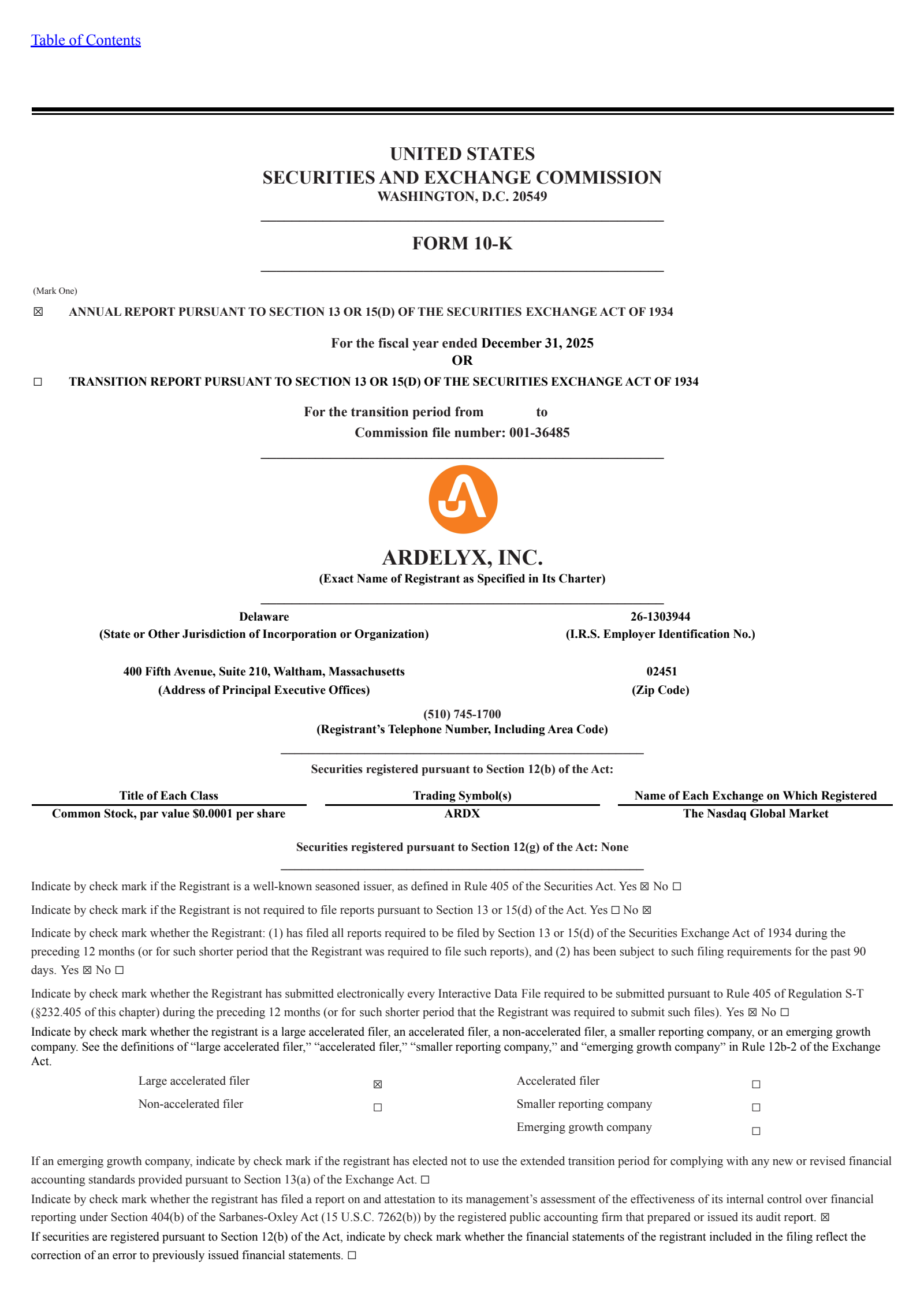 Ardelyx's Q4 2025 Annual report