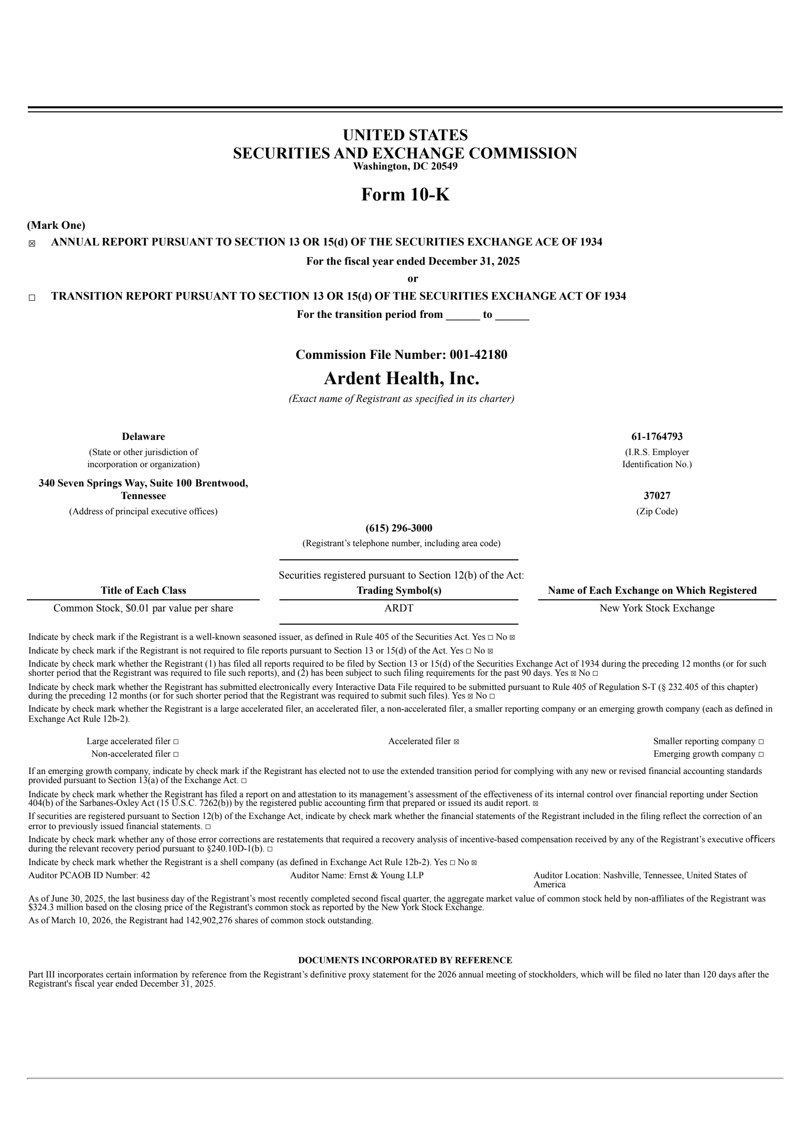 Ardent Health's Q4 2025 Annual report