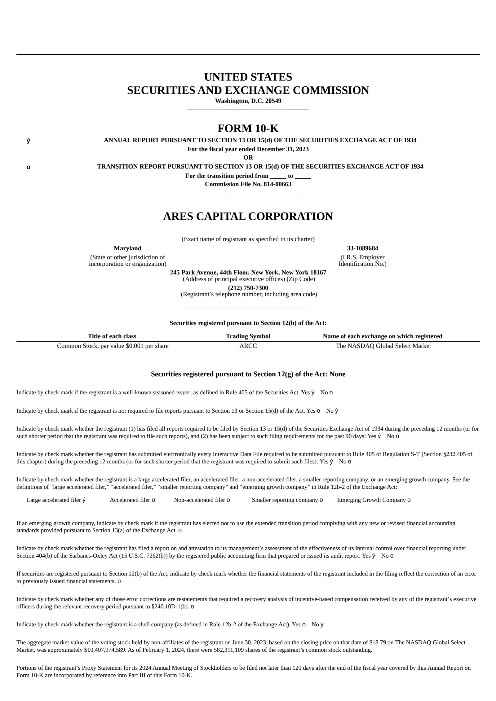 Ares Capital's Q4 2023 Annual report