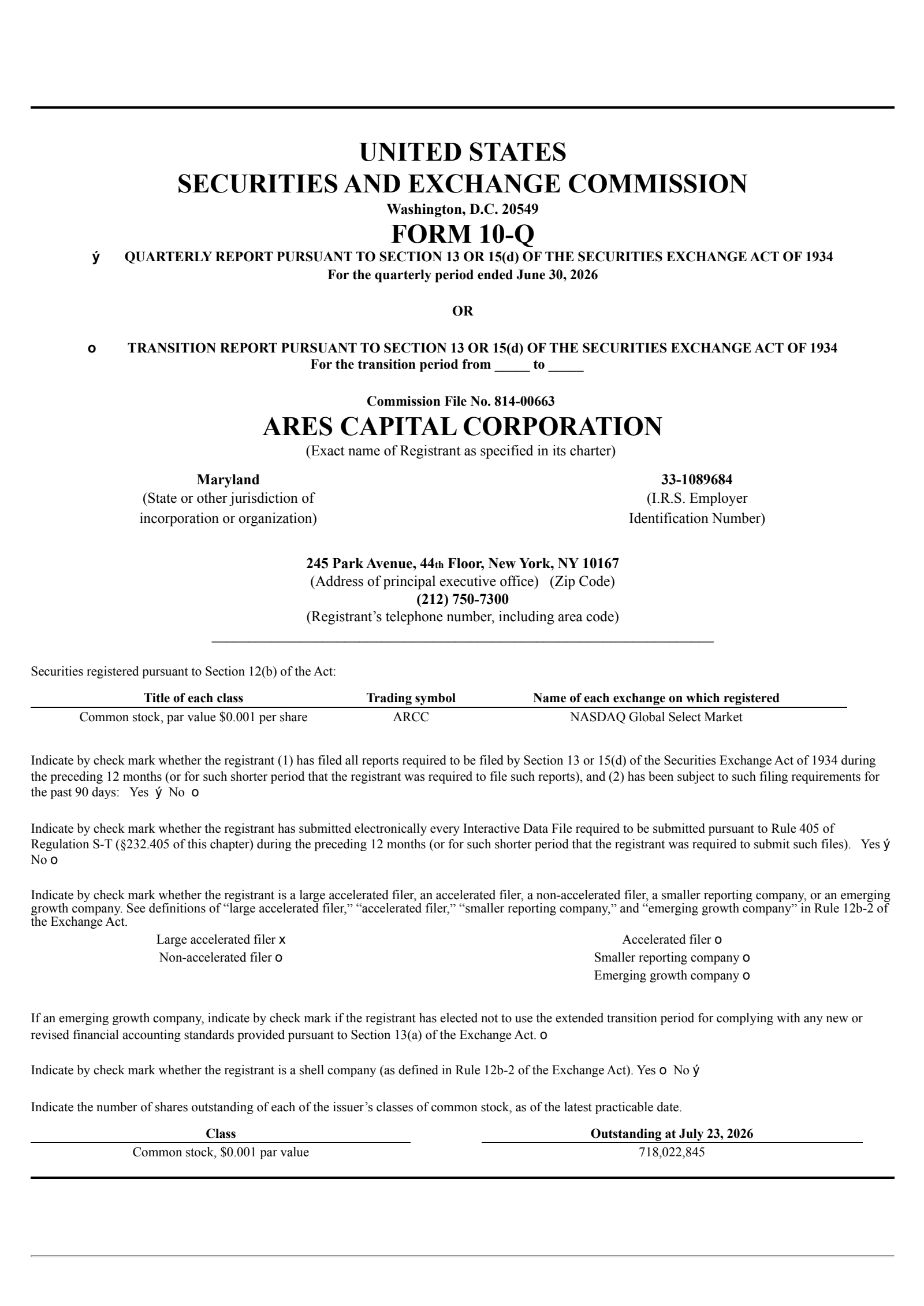 Ares Capital's Q2 2026 Quarterly report
