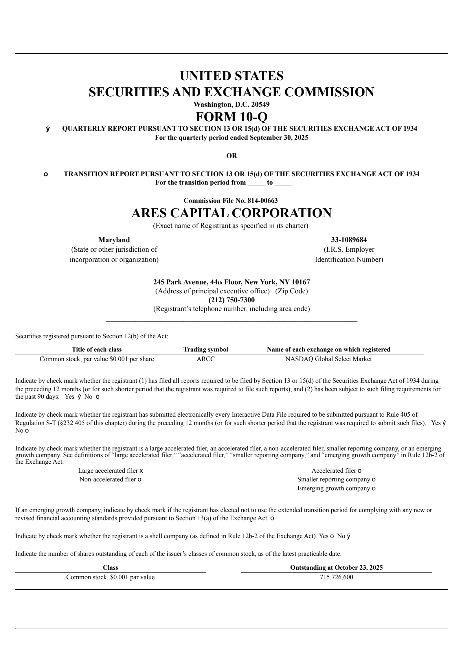 Ares Capital's Q3 2025 Quarterly report