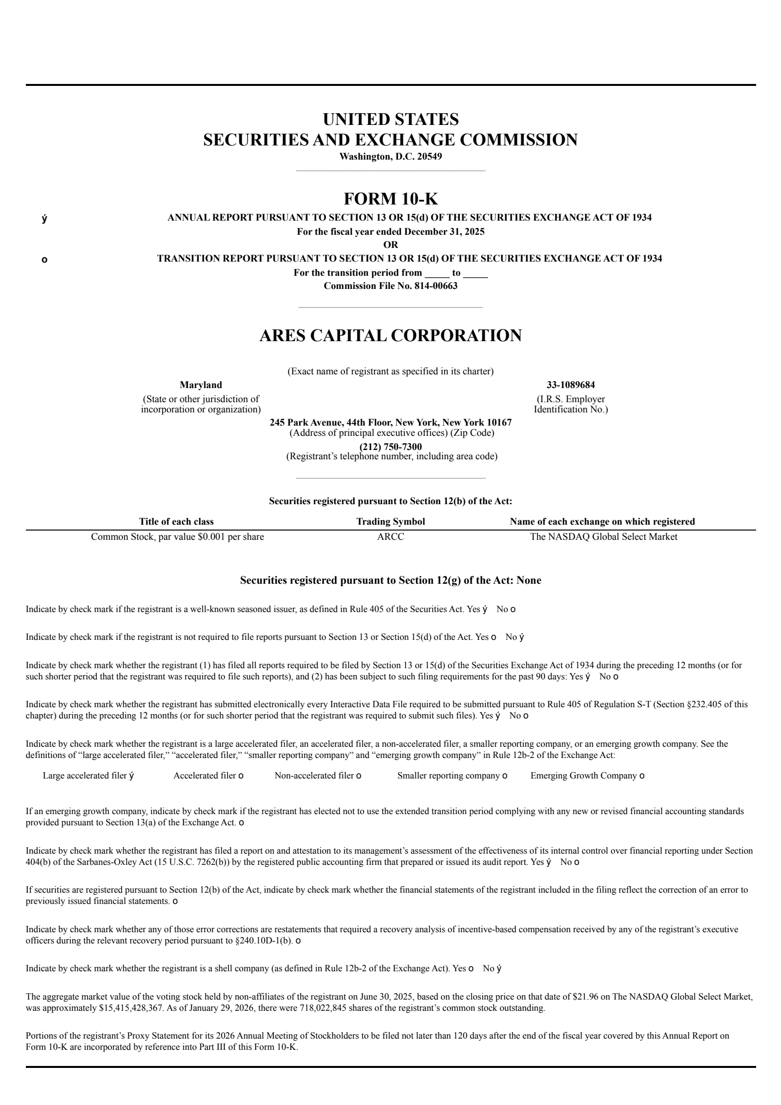 Ares Capital's Q4 2025 Annual report