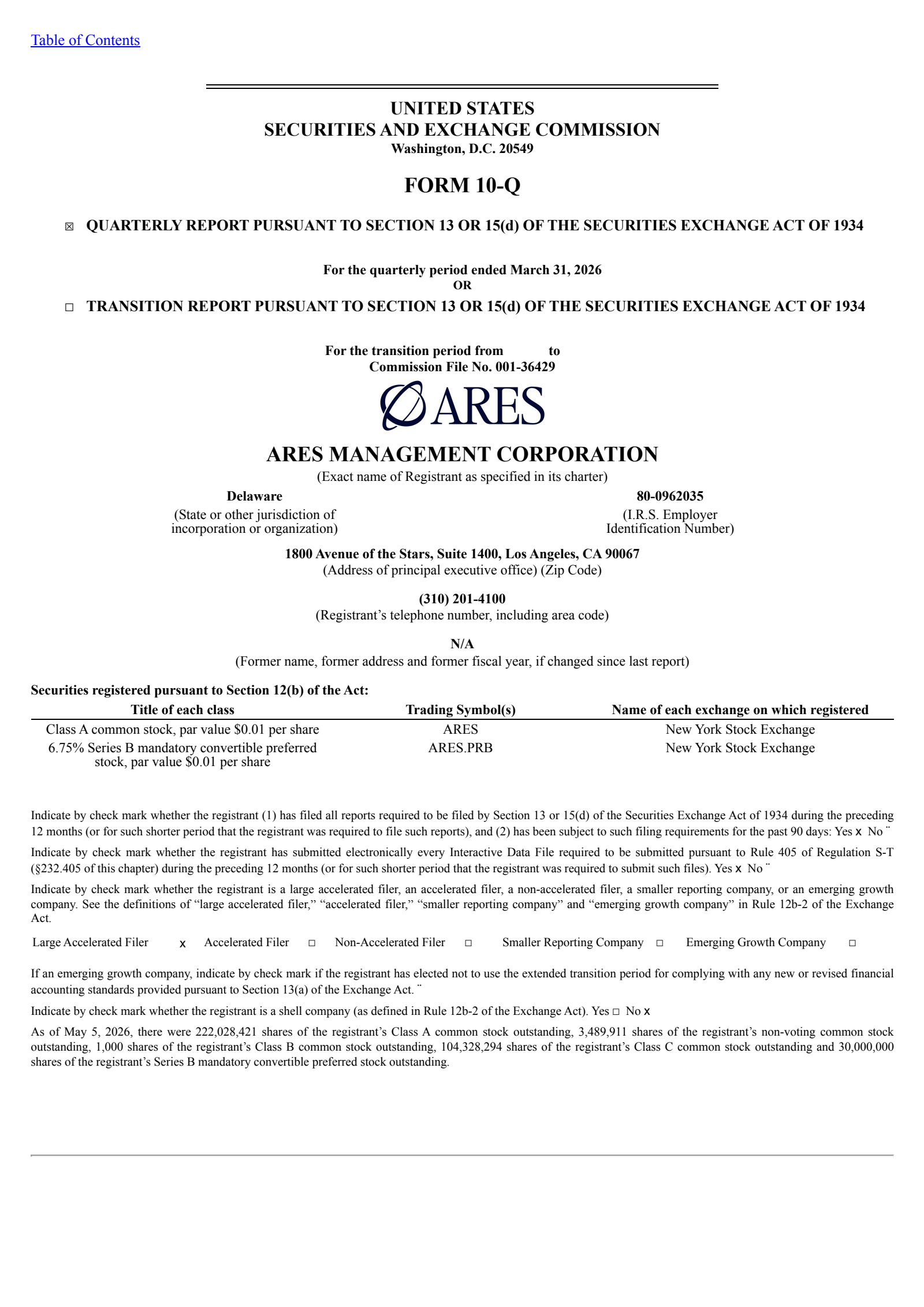 Ares Management's Q1 2026 Quarterly report
