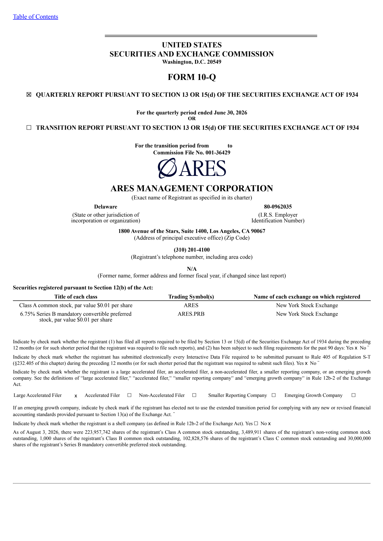 Ares Management's Q2 2026 Quarterly report