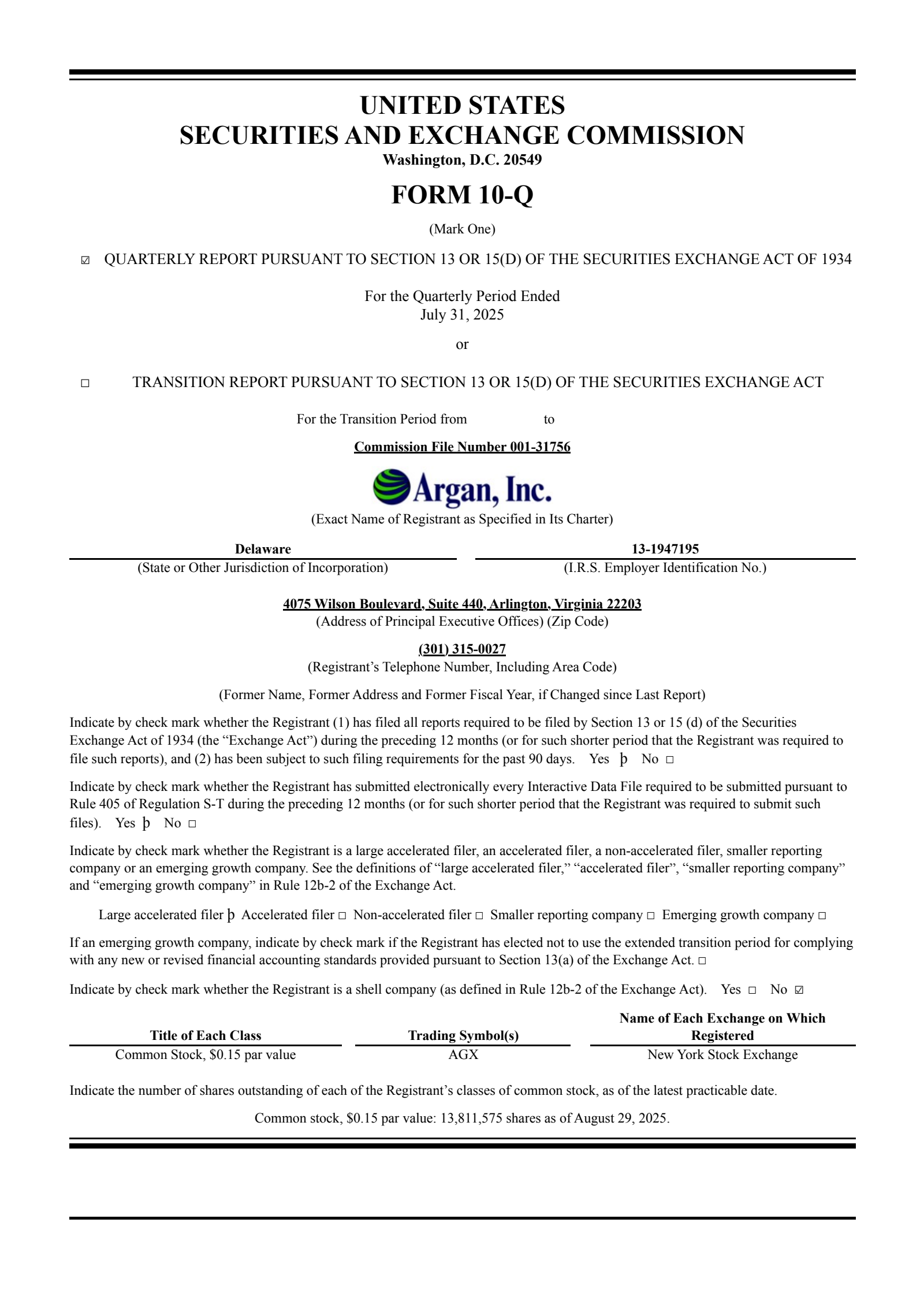 Argan's Q2 2026 Quarterly report