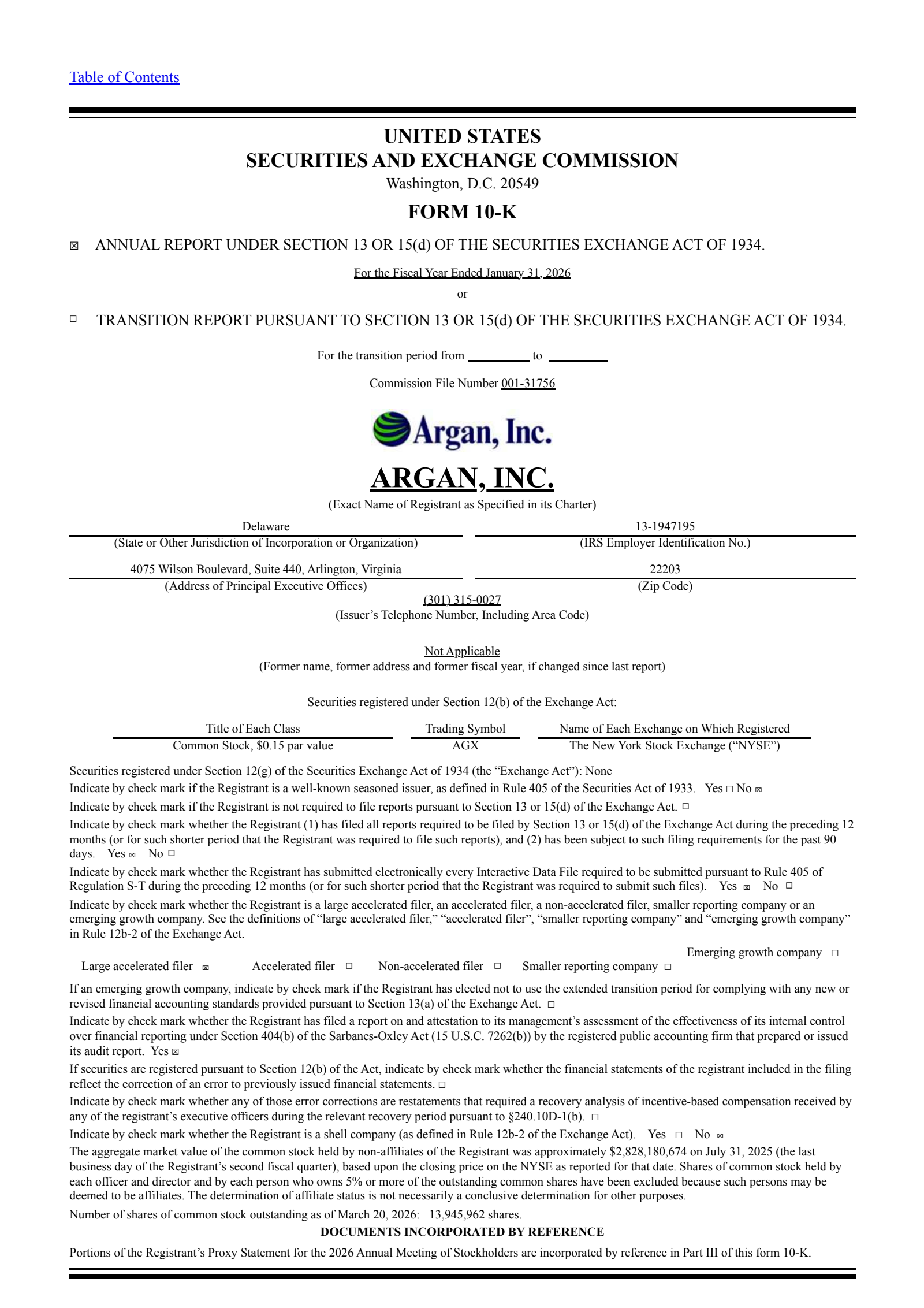 Argan's Q4 2026 Annual report