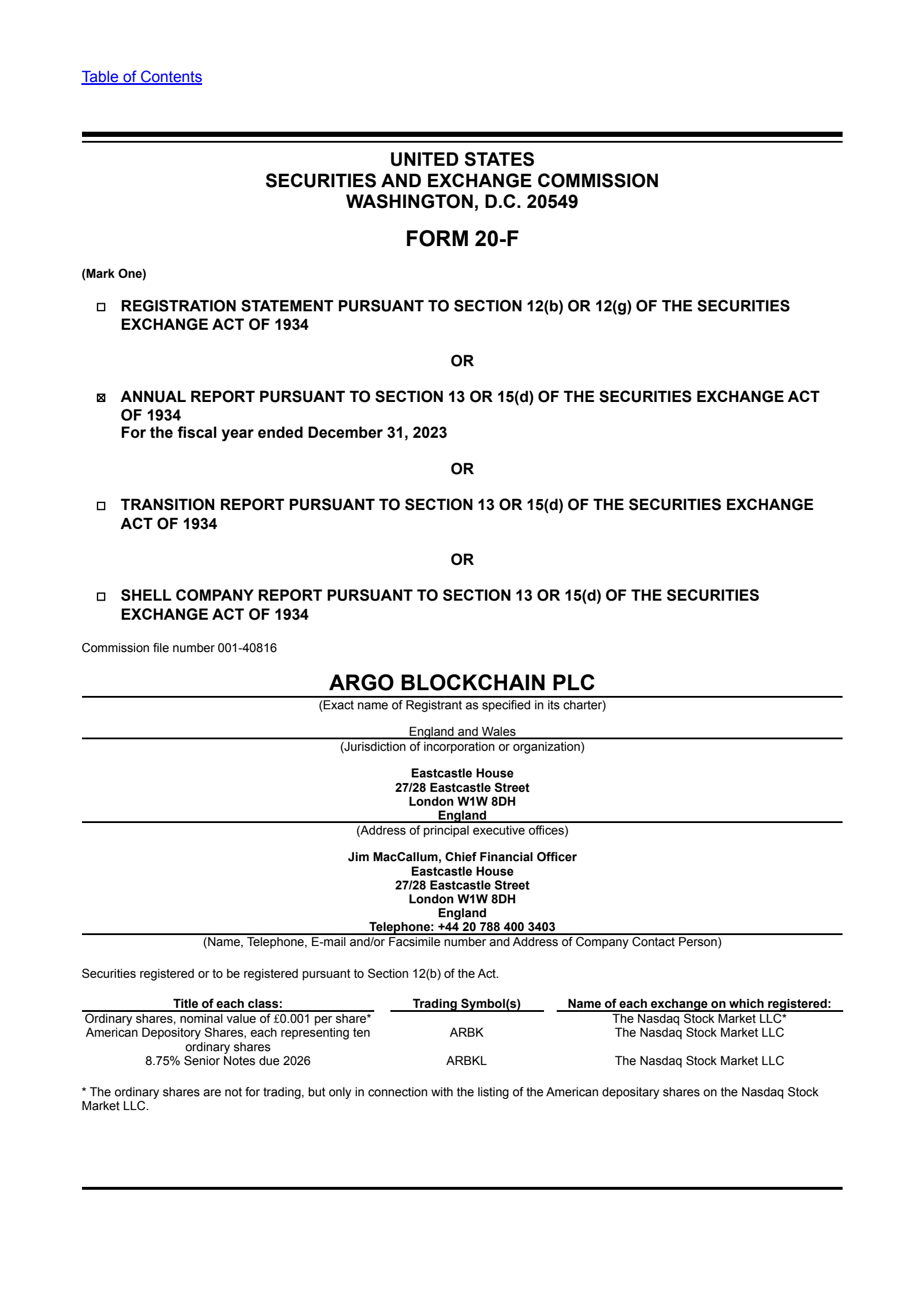 Argo Blockchain's Q4 2023 Annual report