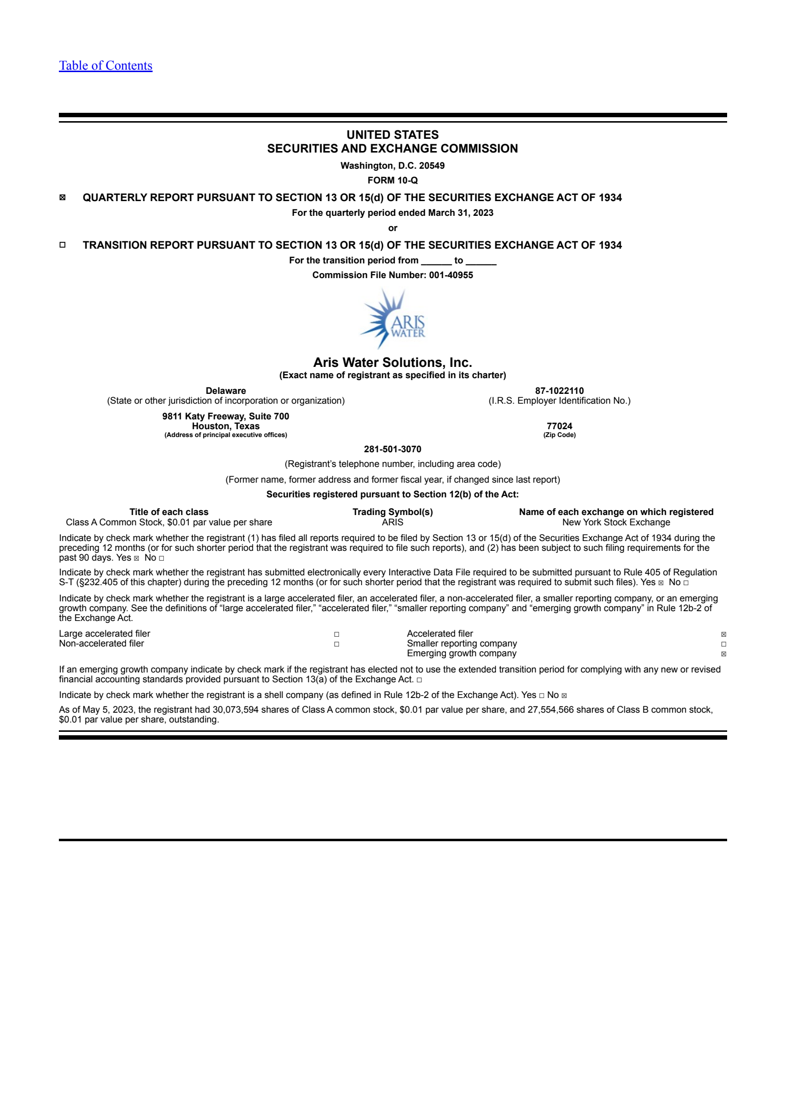 Aris Water Solutions' Q1 2023 Quarterly report