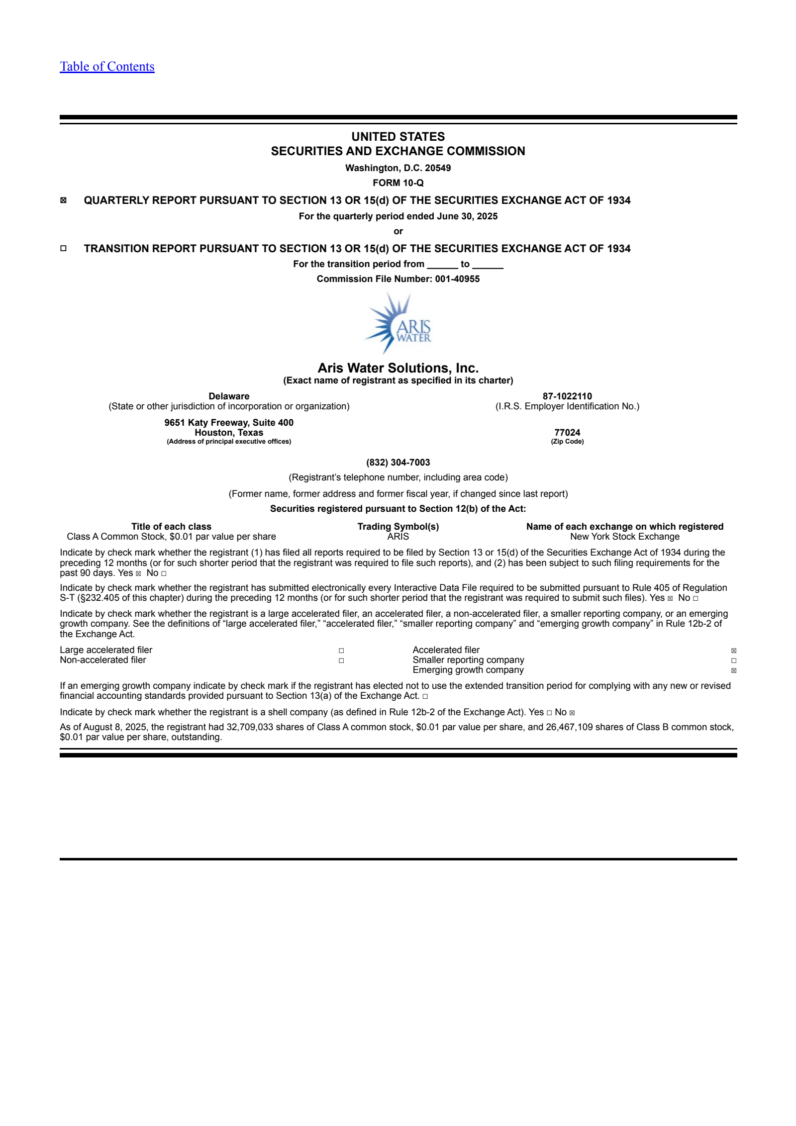 Aris Water Solutions' Q2 2025 Quarterly report