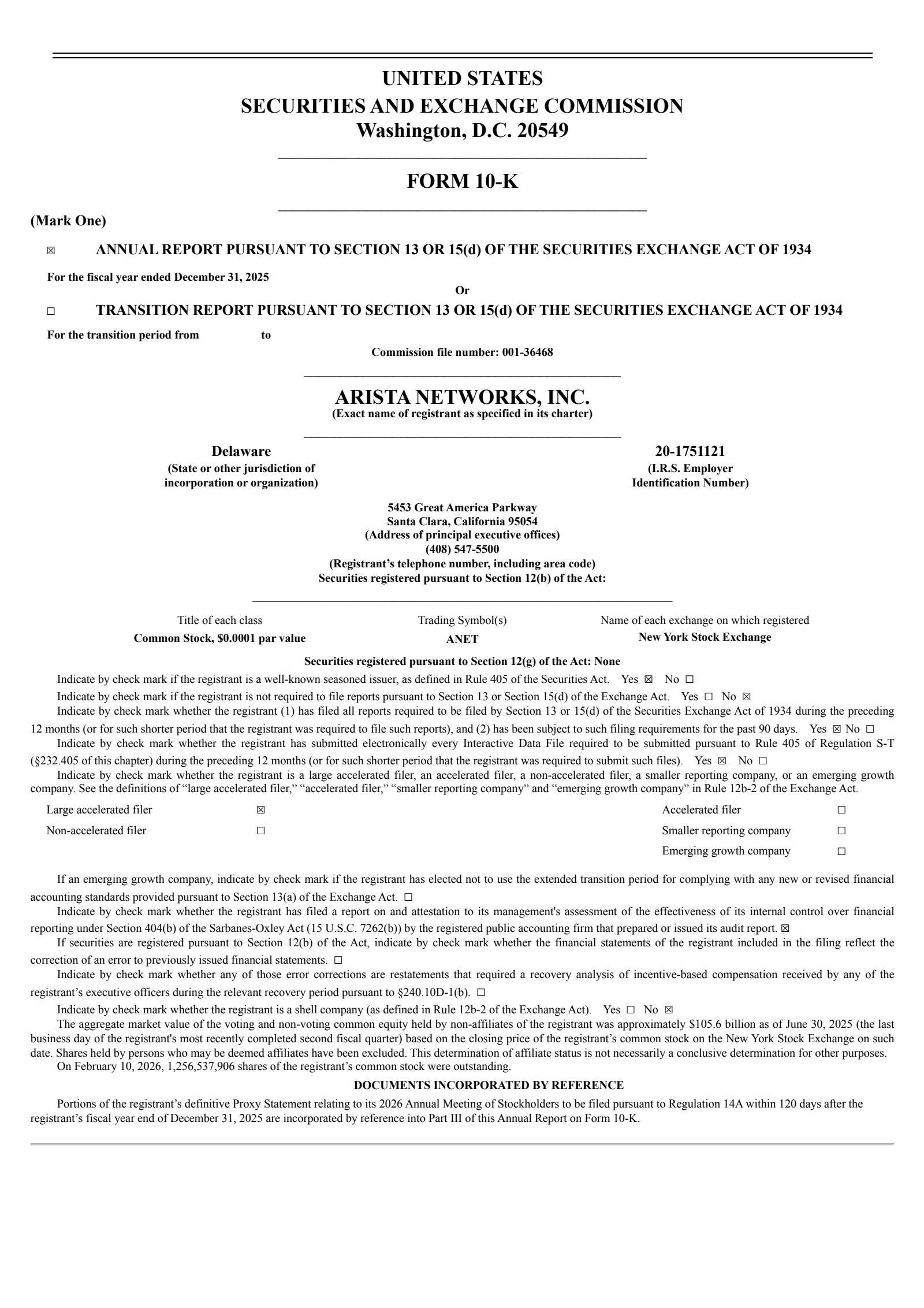 Arista Networks' Q4 2025 Annual report