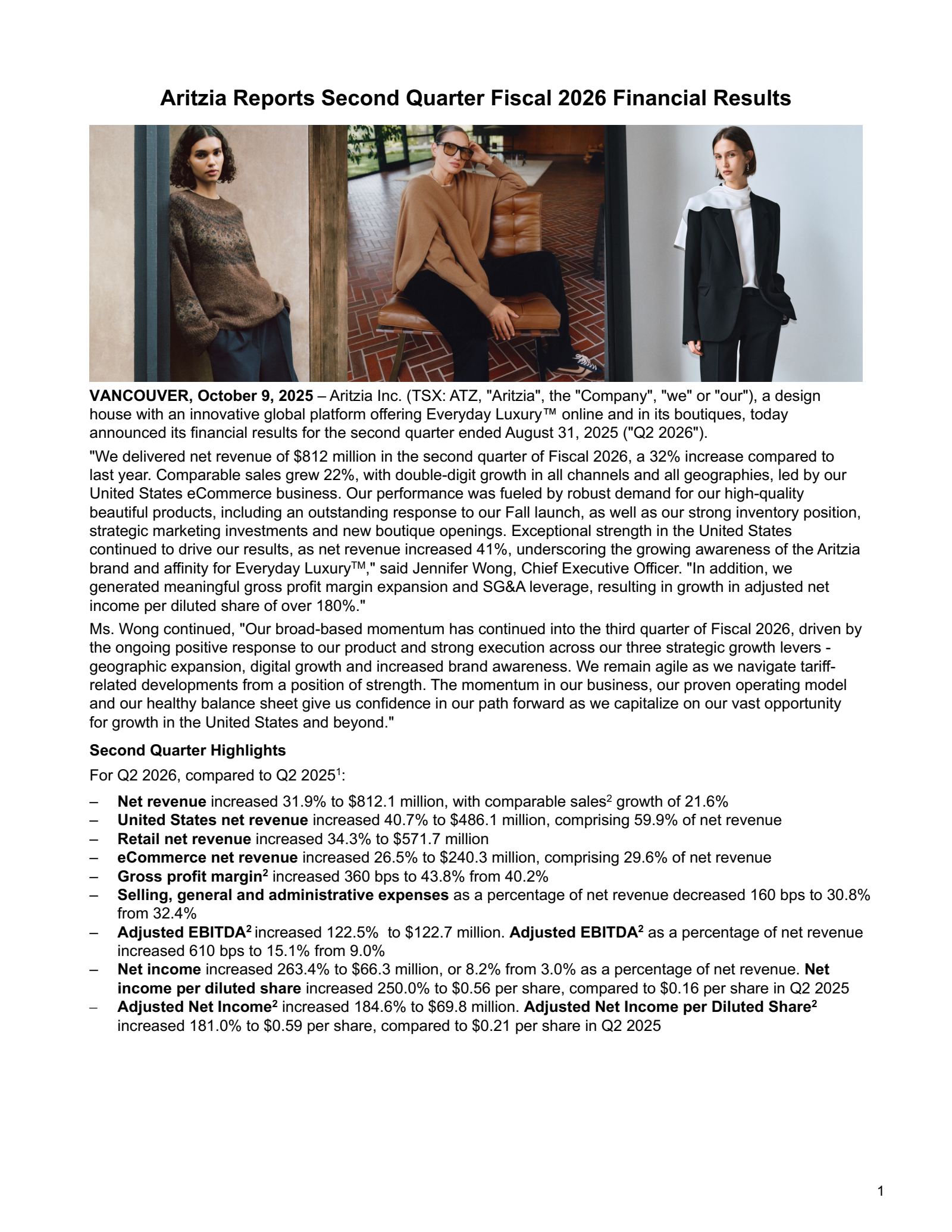 Aritzia's Q2 2026 Earnings Release
