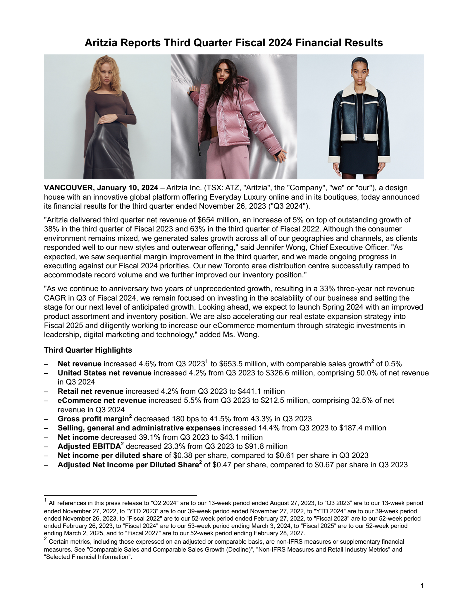 Aritzia's Q3 2024 Press Release