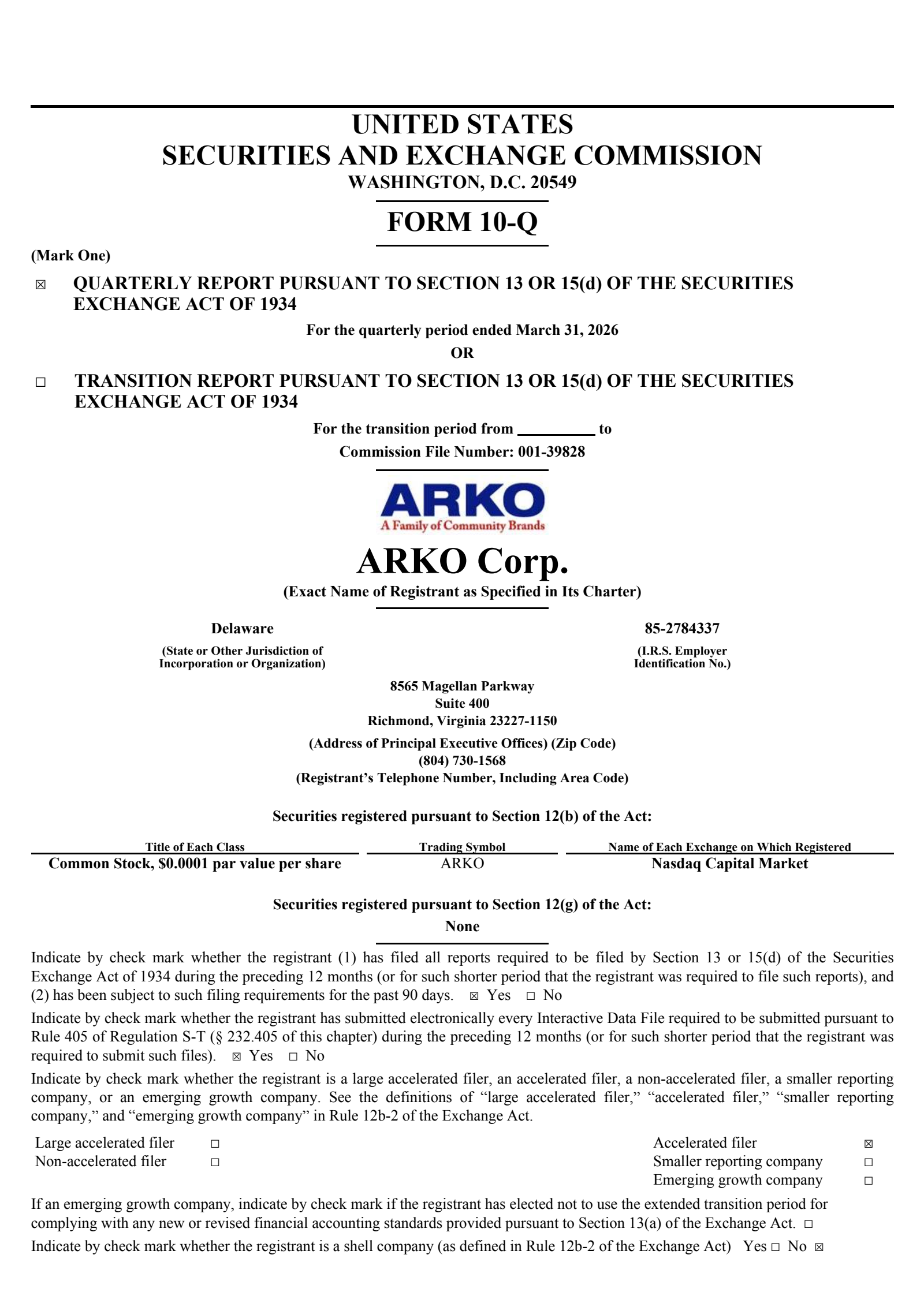 ARKO's Q1 2026 Quarterly report
