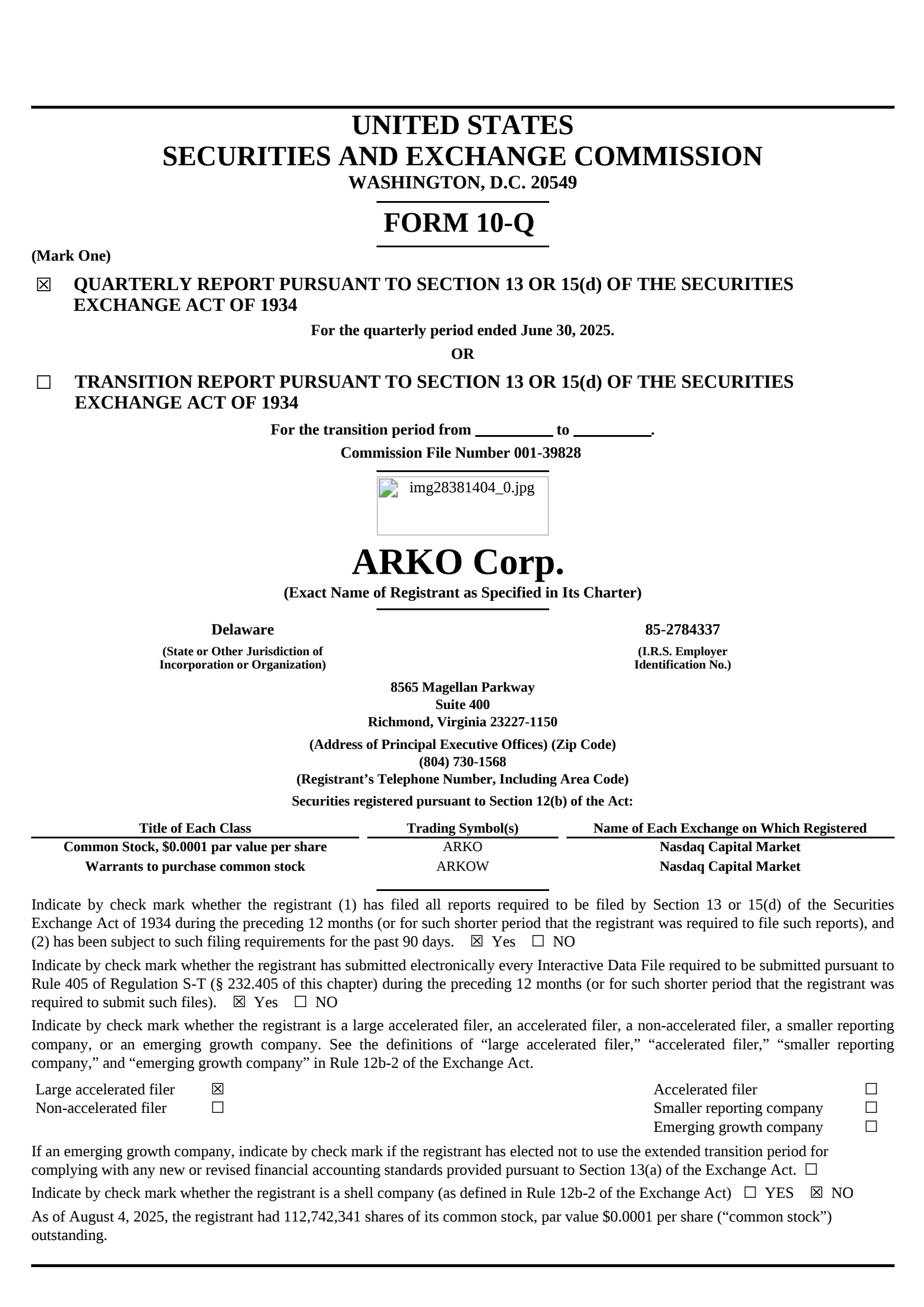 ARKO's Q2 2025 Quarterly report