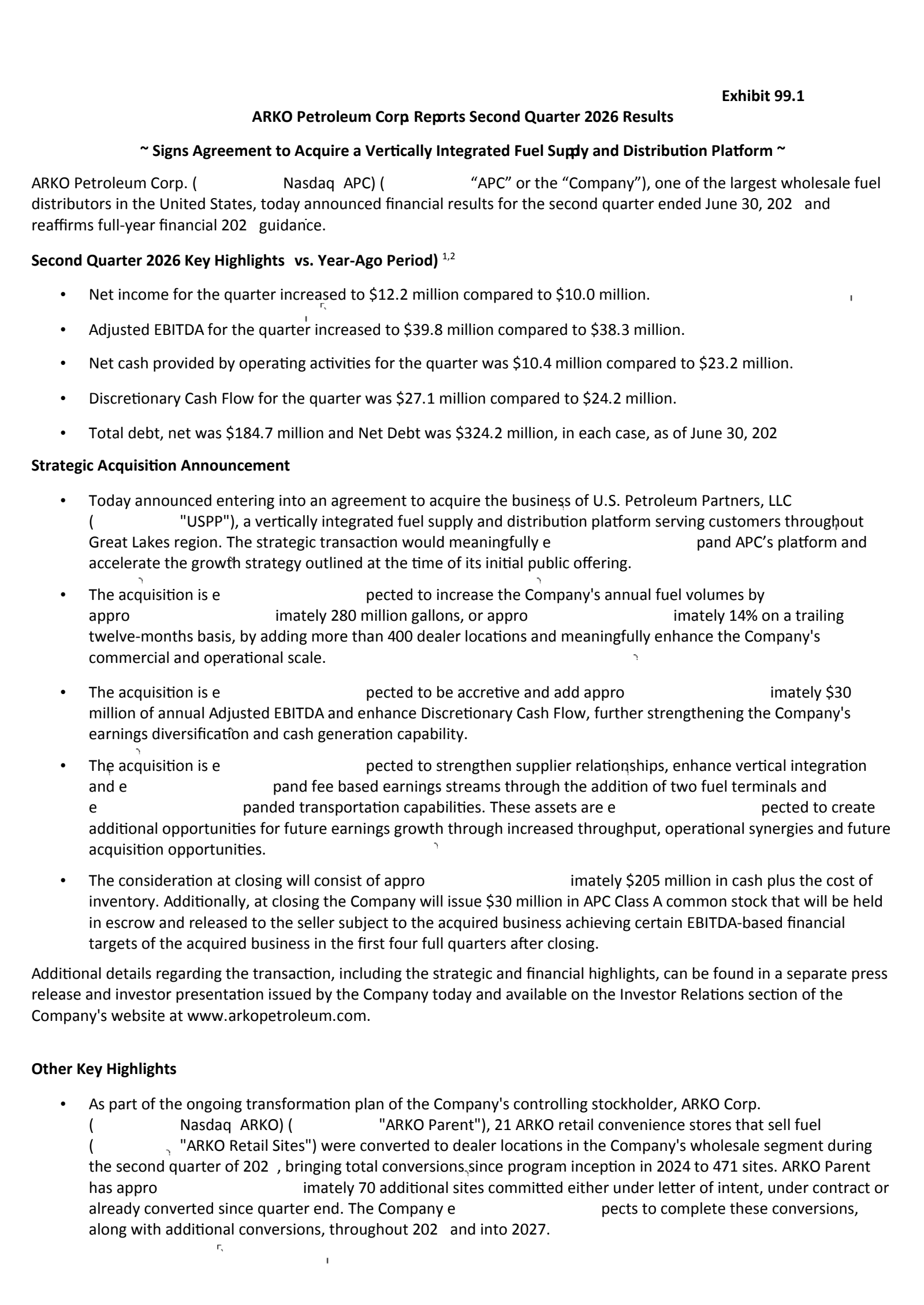 ARKO's Q2 2026 Press Release