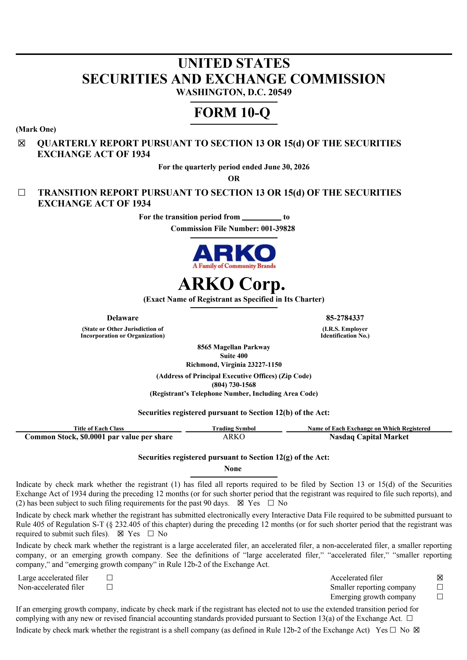 ARKO's Q2 2026 Quarterly report