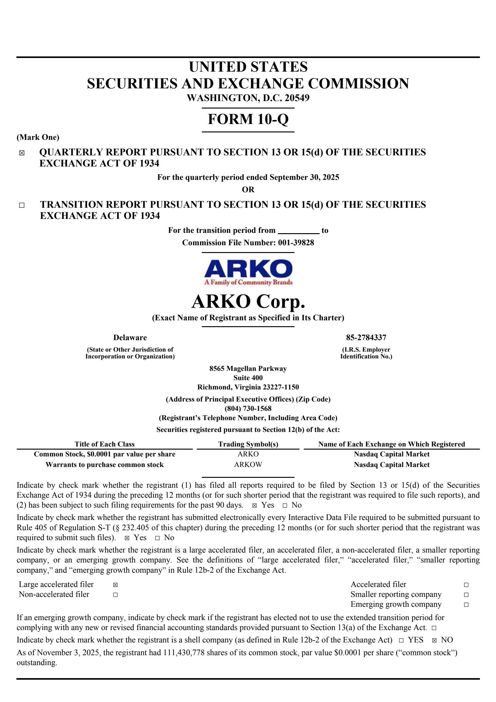 ARKO's Q3 2025 Quarterly Report