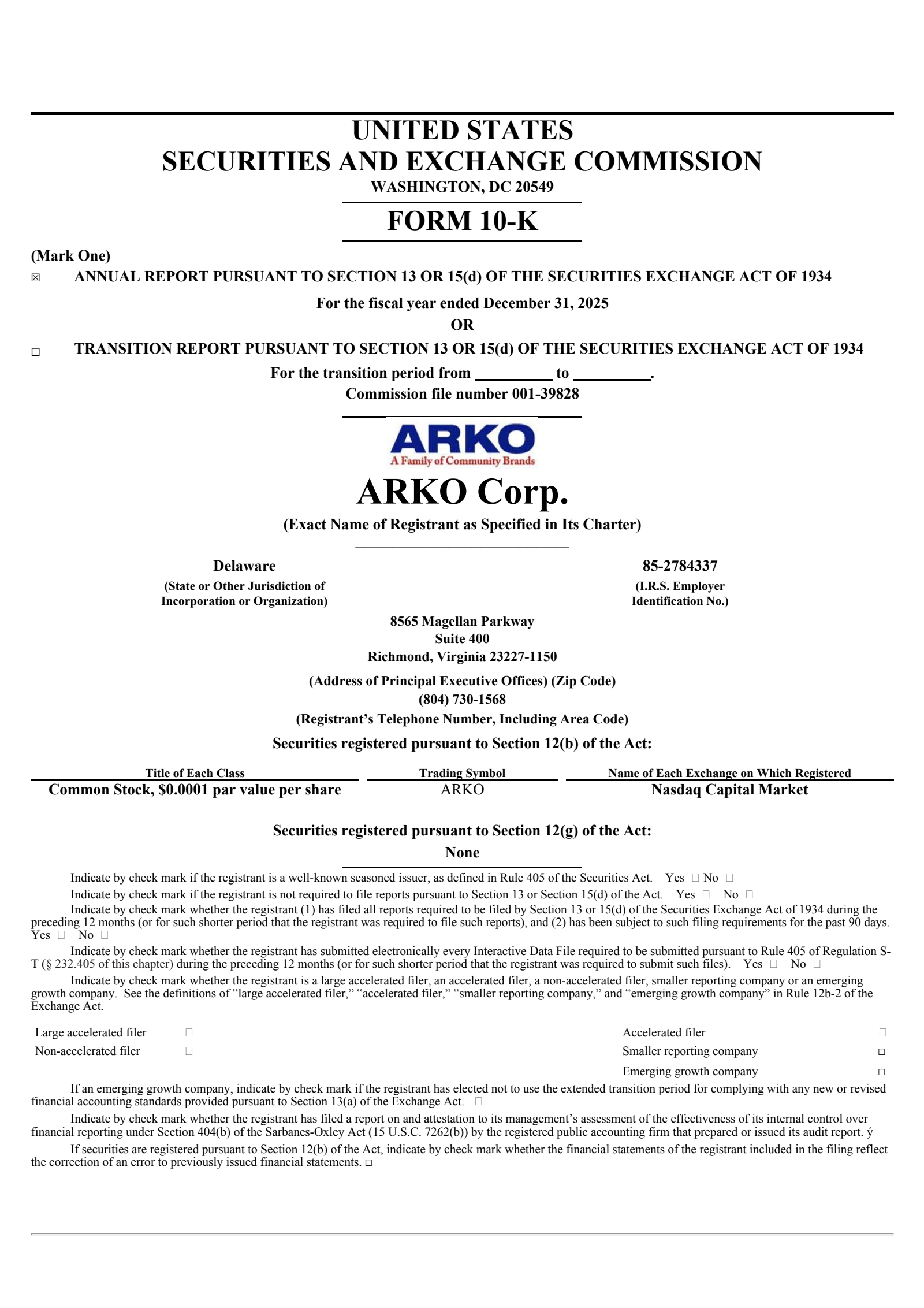 ARKO's Q4 2025 Annual report