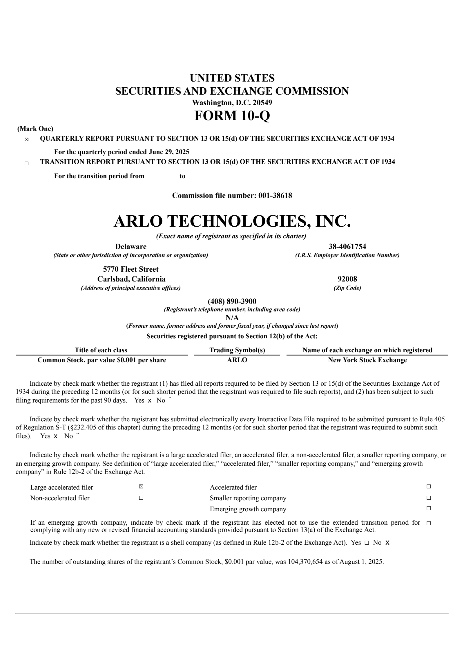 Arlo Technologies' Q2 2025 Quarterly report