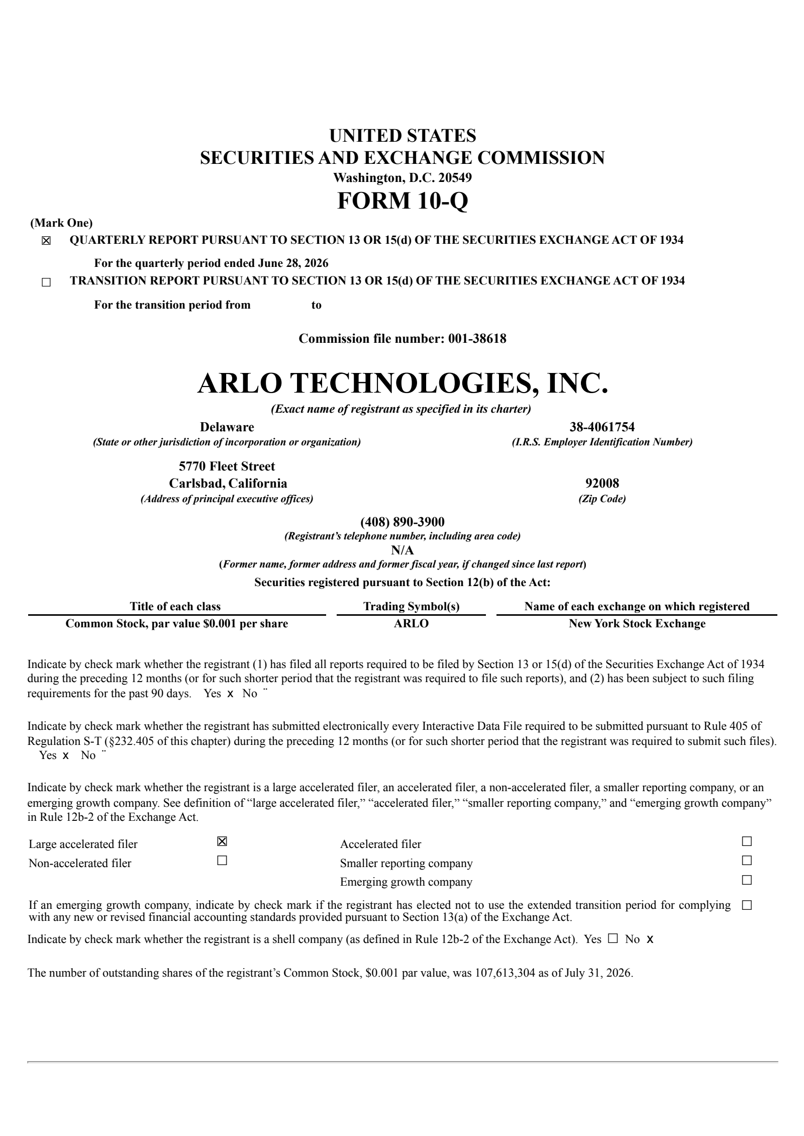 Arlo Technologies' Q2 2026 Quarterly report