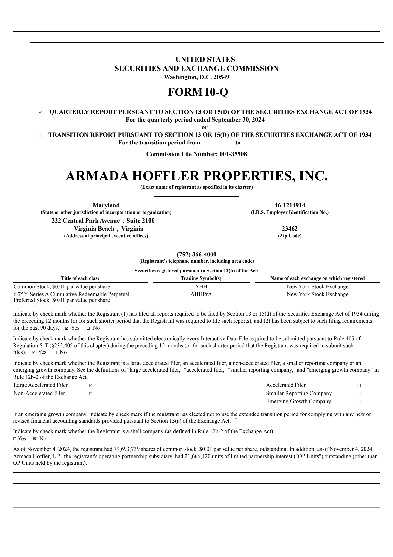 Armada Hoffler Properties' Q3 2024 Quarterly report