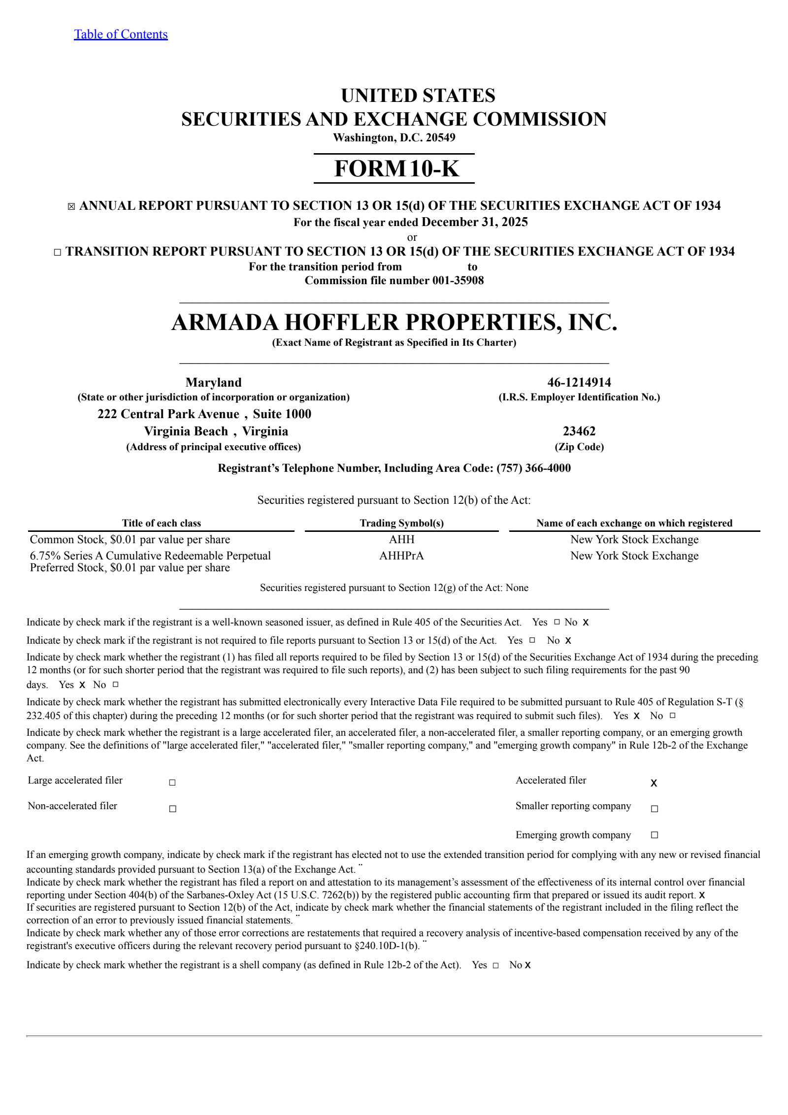 Armada Hoffler Properties' Q4 2025 Annual report