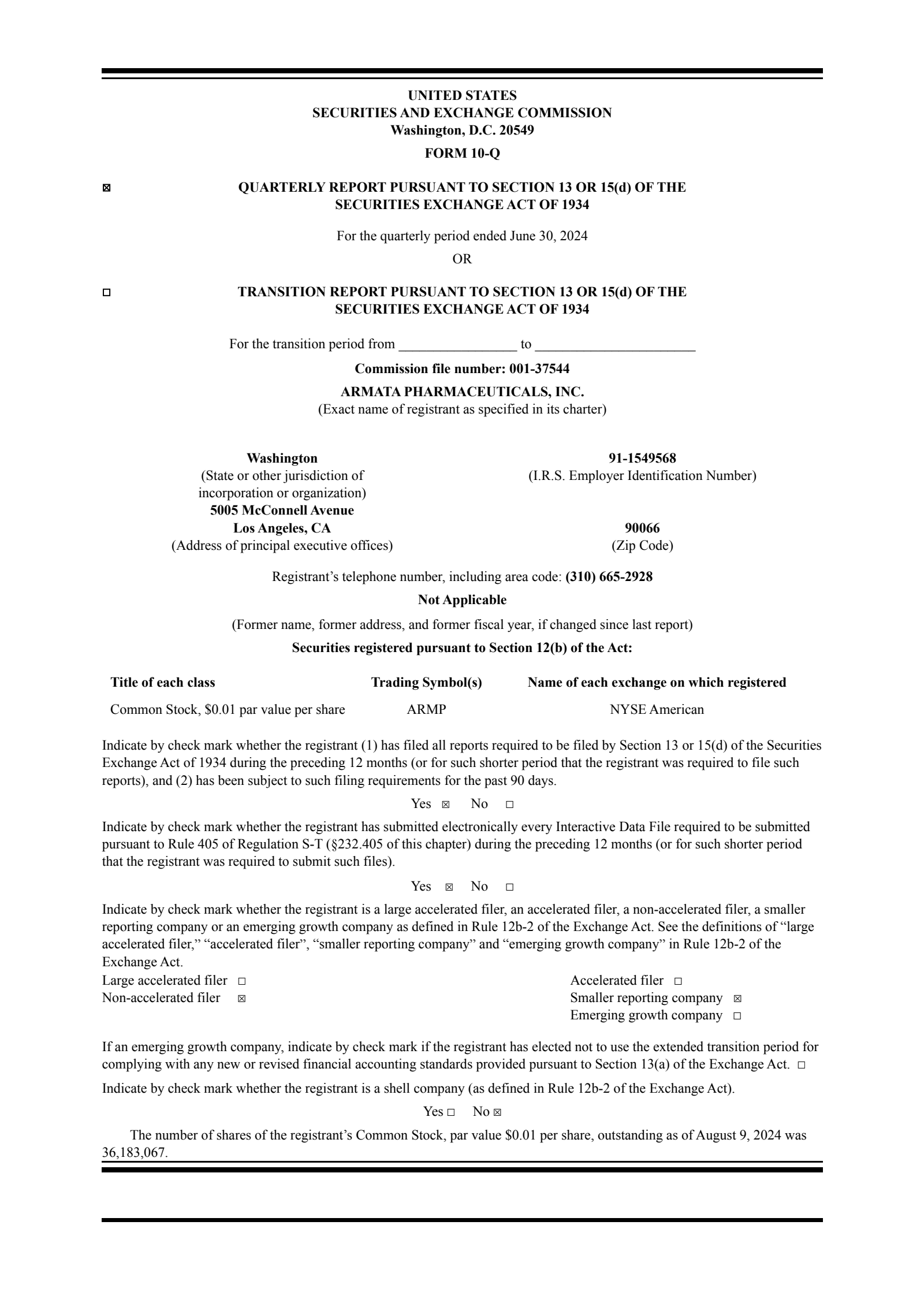 Armata Pharmaceuticals' Q2 2024 Quarterly report
