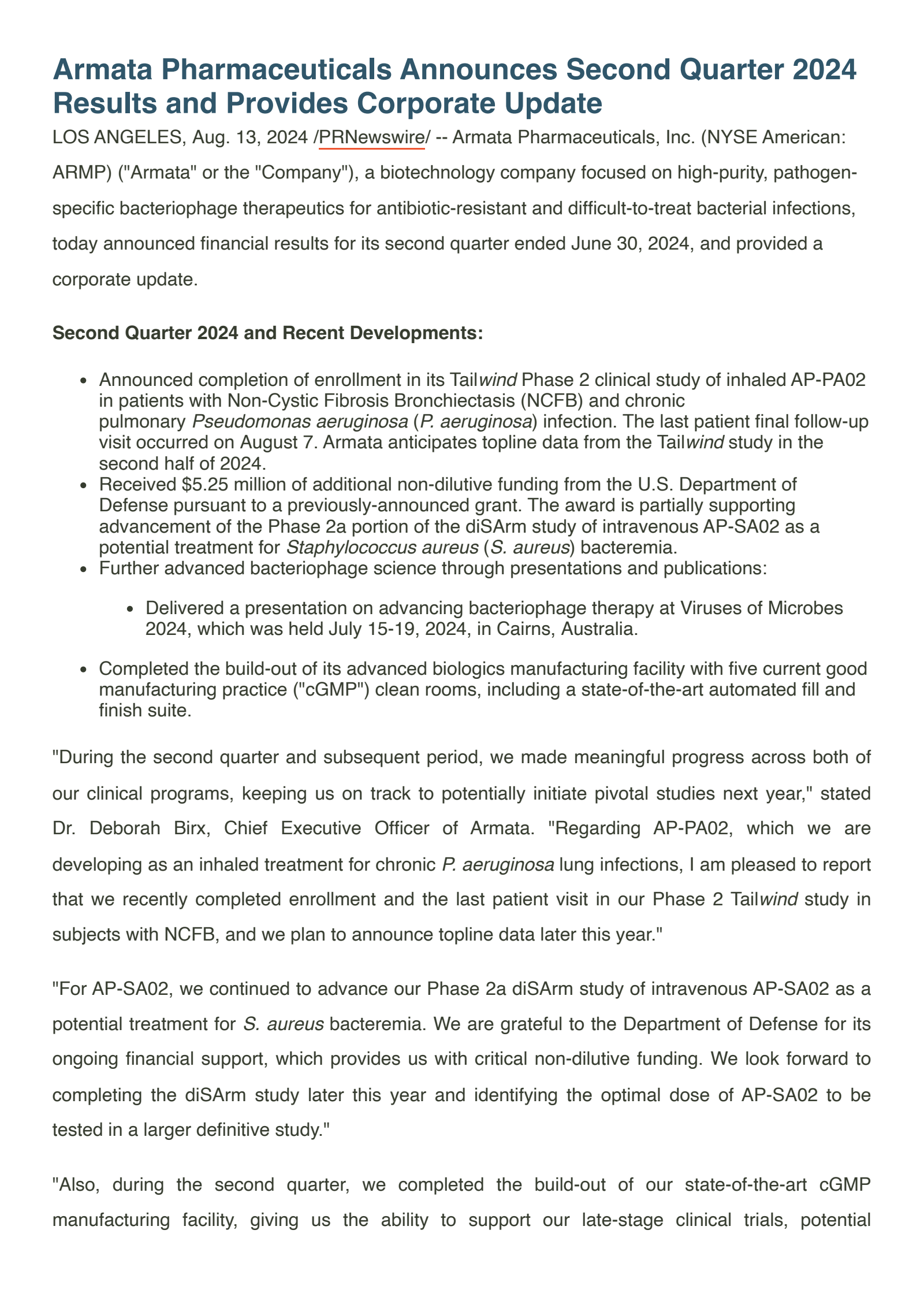 Armata Pharmaceuticals' Q2 2024 Press Release