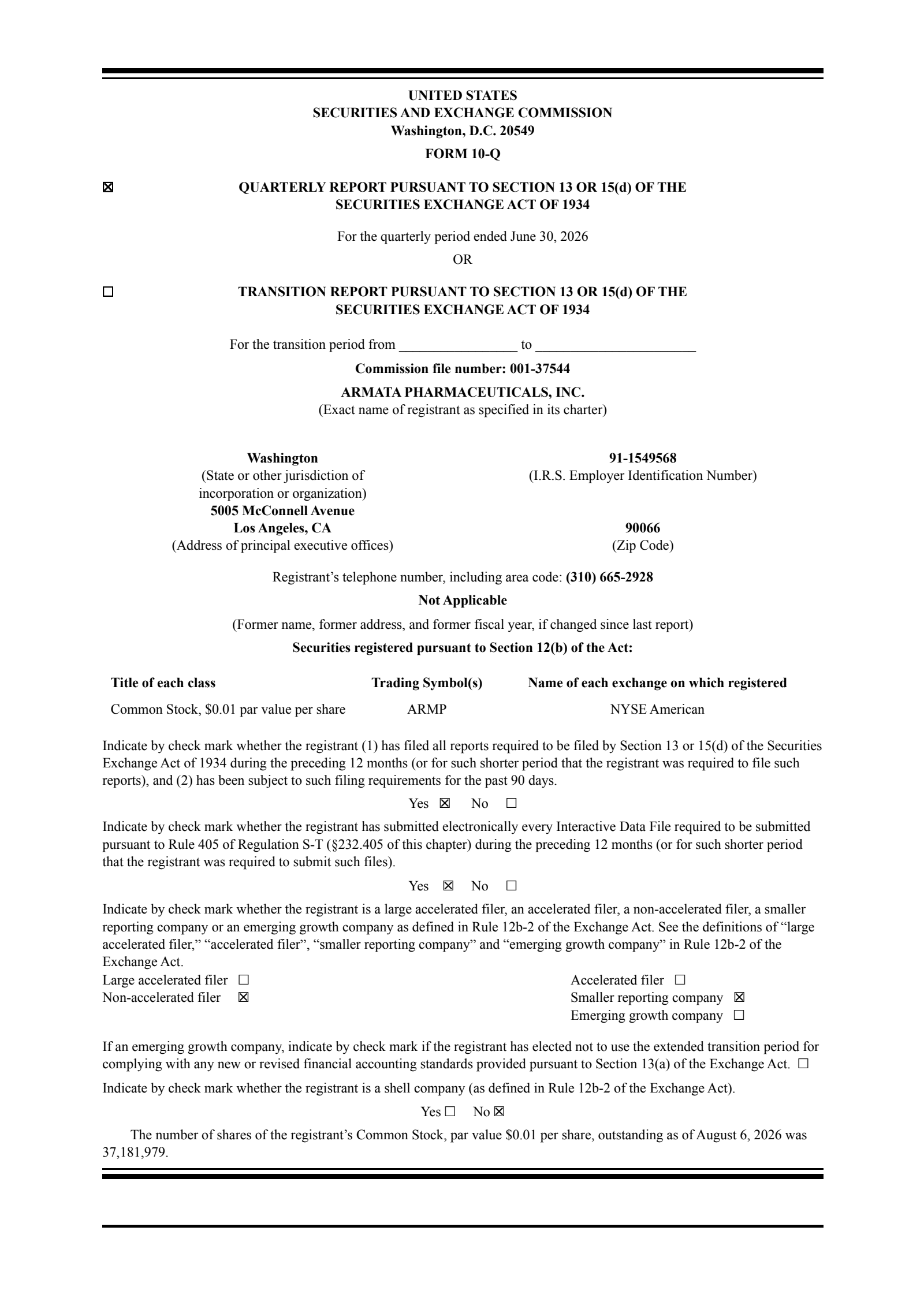 Armata Pharmaceuticals' Q2 2026 Quarterly report
