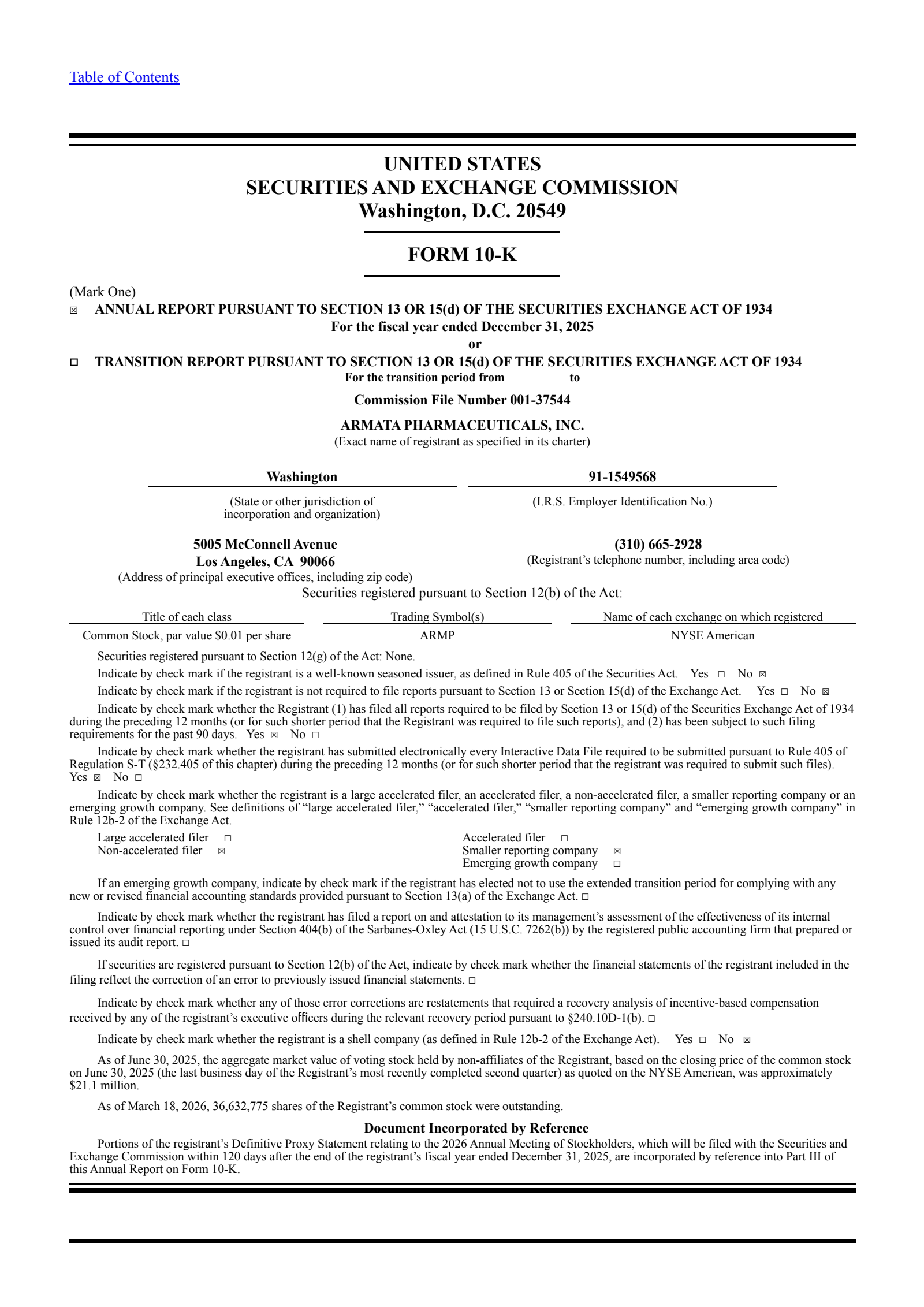 Armata Pharmaceuticals' Q4 2025 Annual report