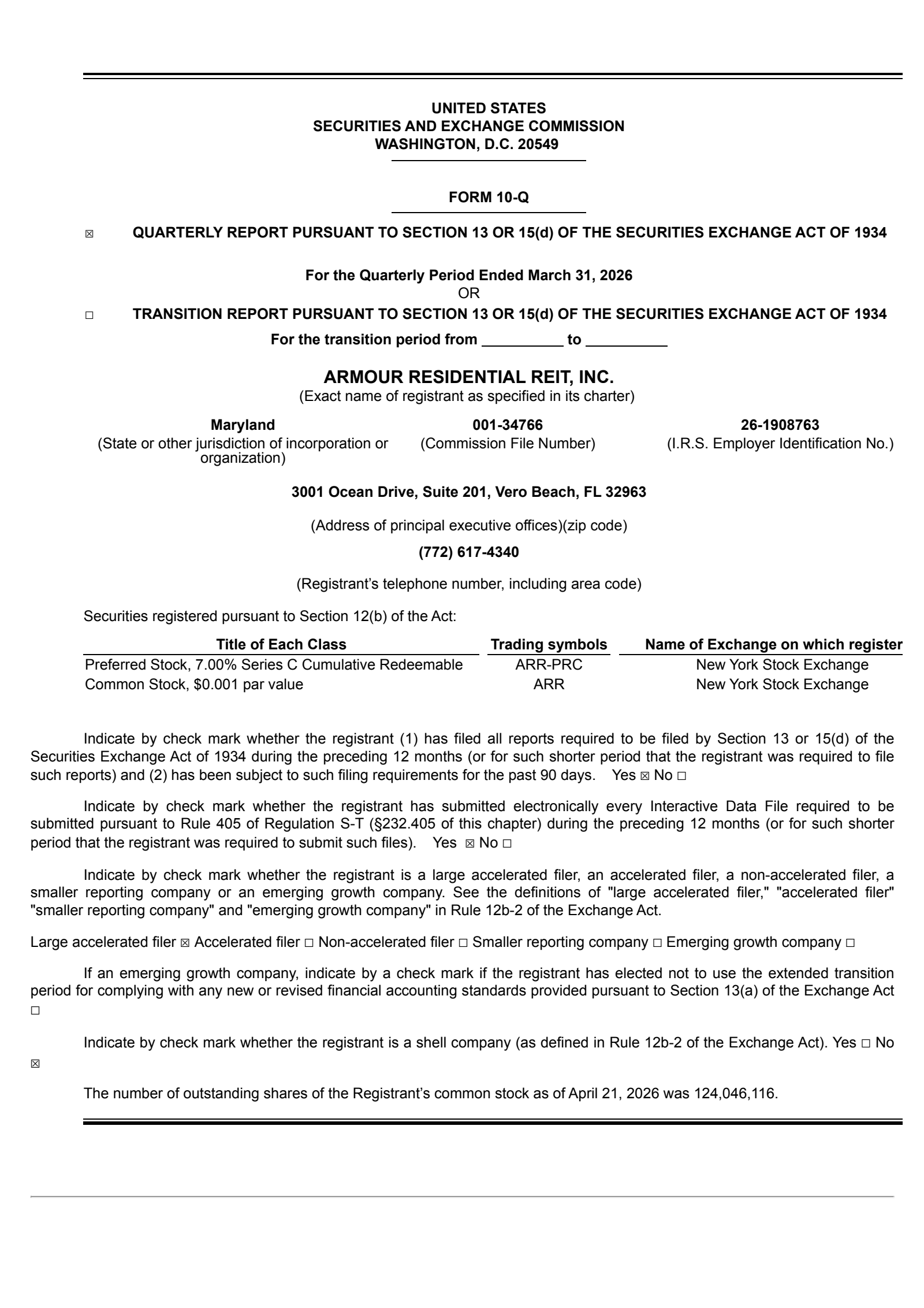 ARMOUR Residential REIT's Q1 2026 Quarterly report