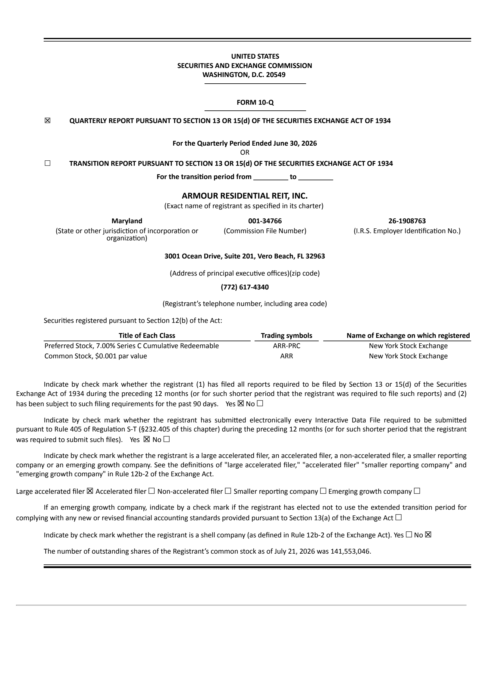 ARMOUR Residential REIT's Q2 2026 Quarterly report