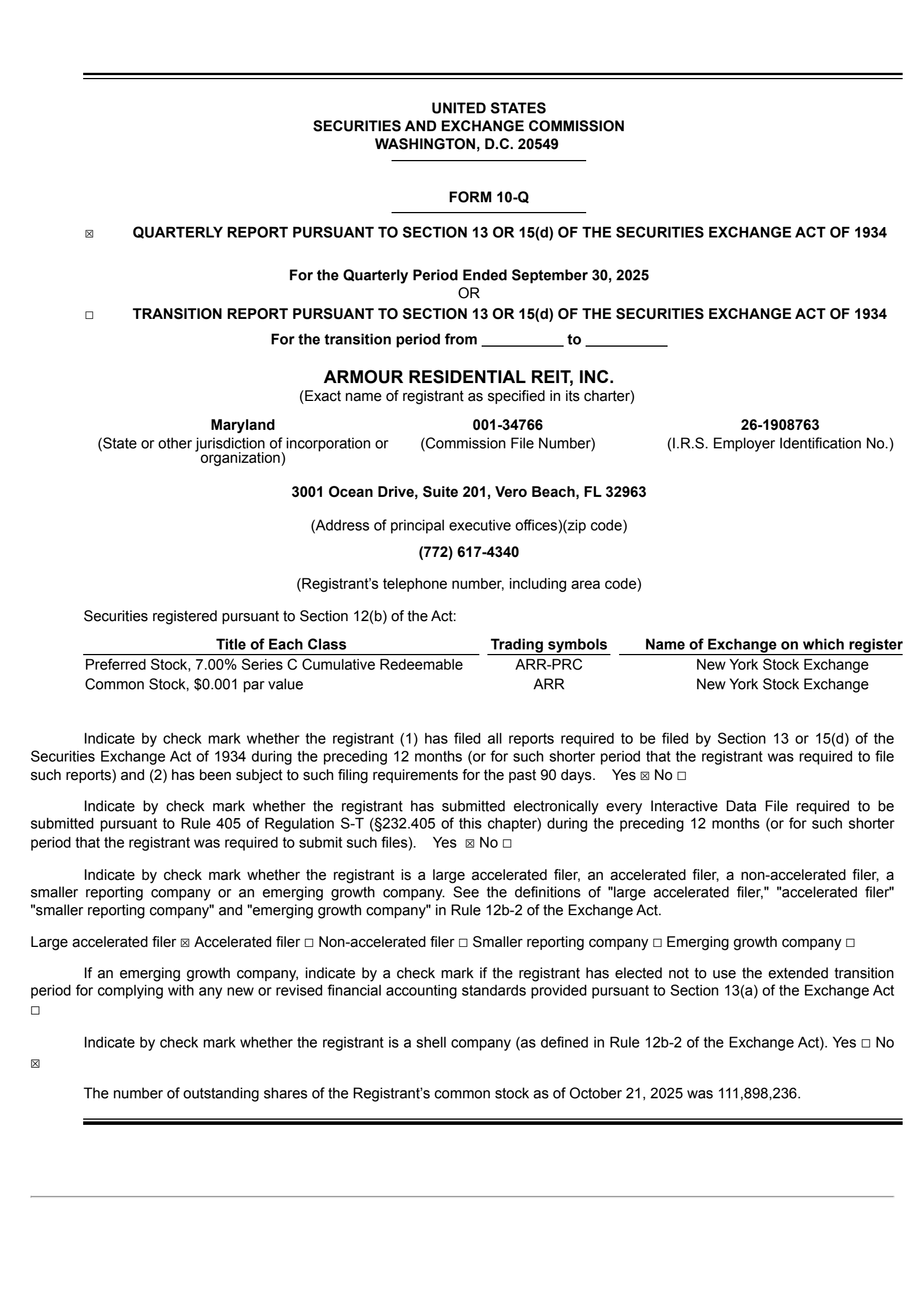 ARMOUR Residential REIT's Q3 2025 Quarterly Report