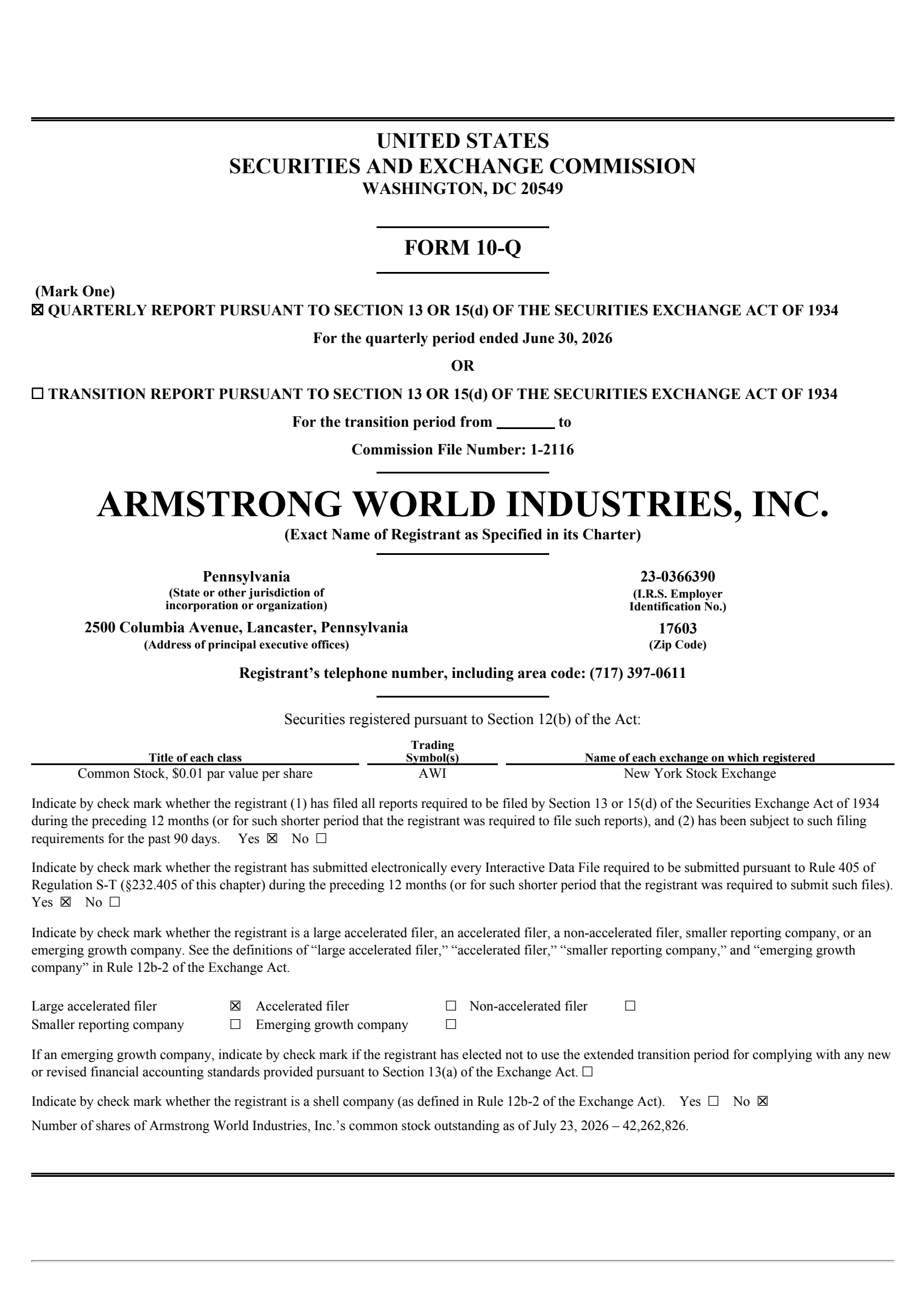 Armstrong World Industries' Q2 2026 Quarterly report