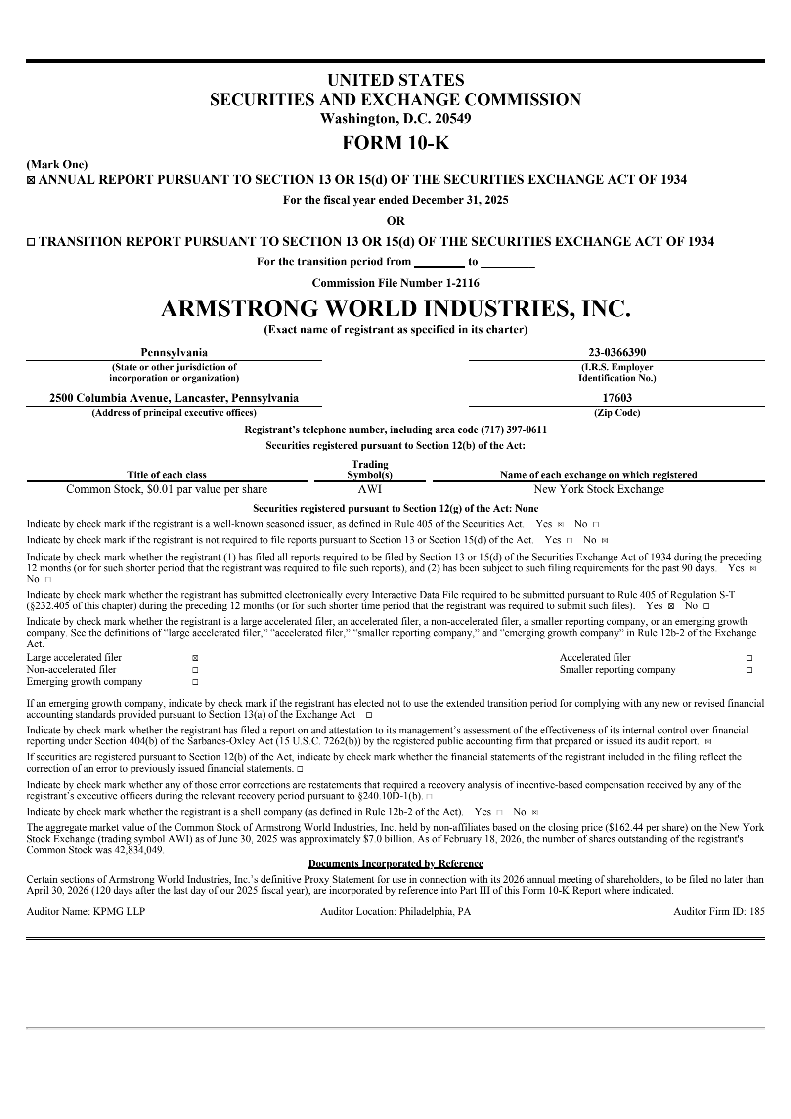 Armstrong World Industries' Q4 2025 Annual report