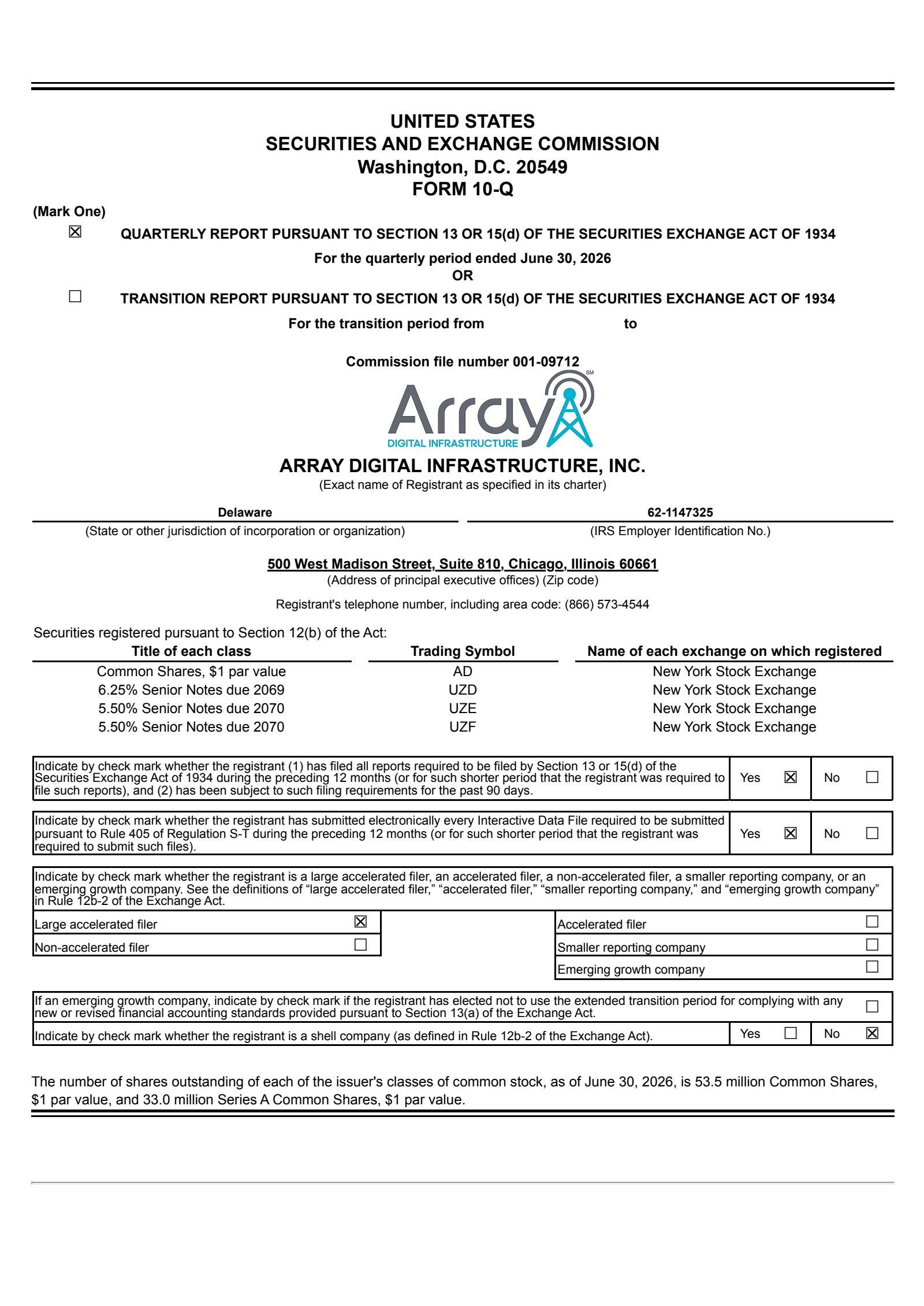 Array Digital Infrastructure's Q2 2026 Quarterly report