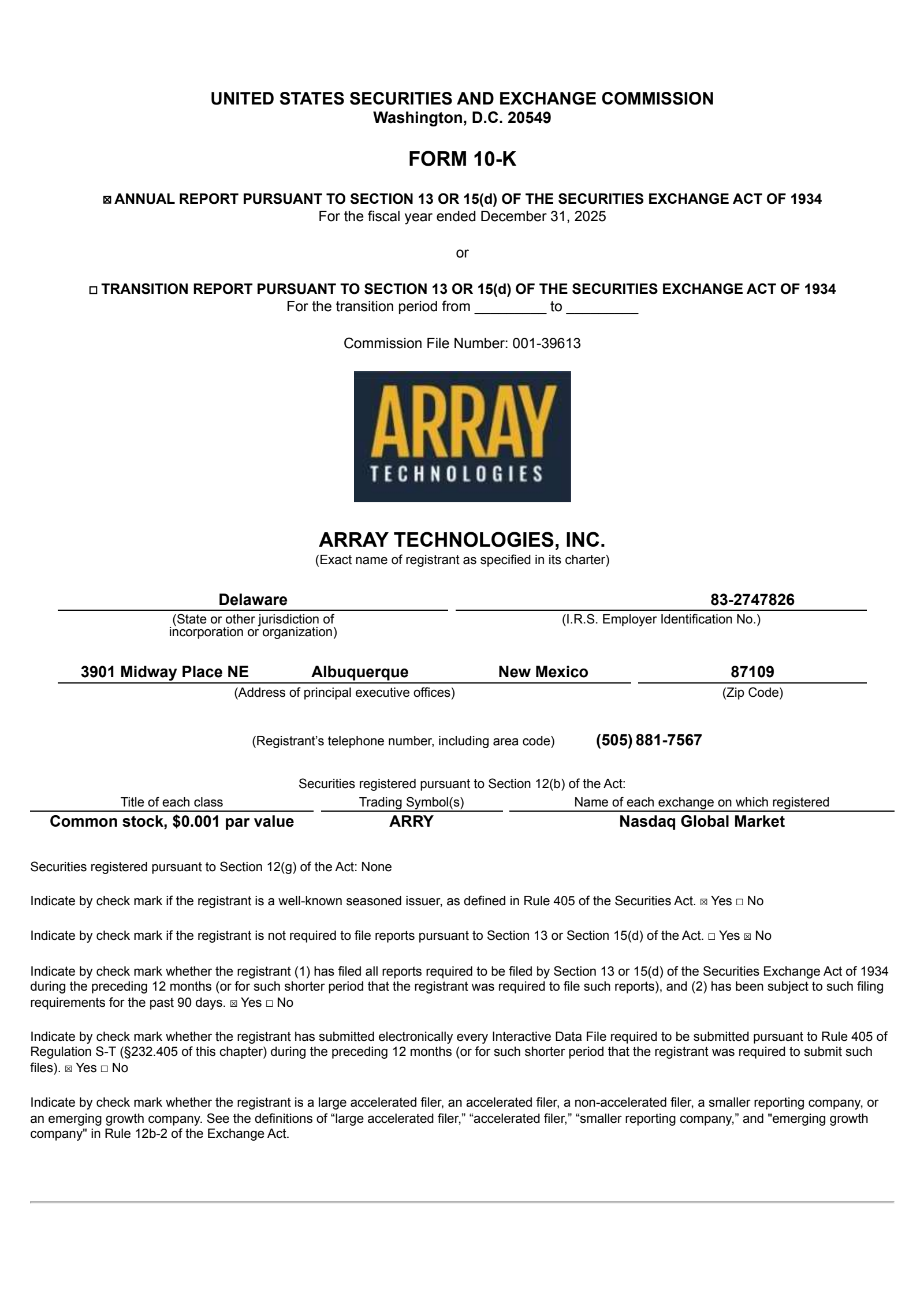 Array Technologies' Q4 2025 Annual report