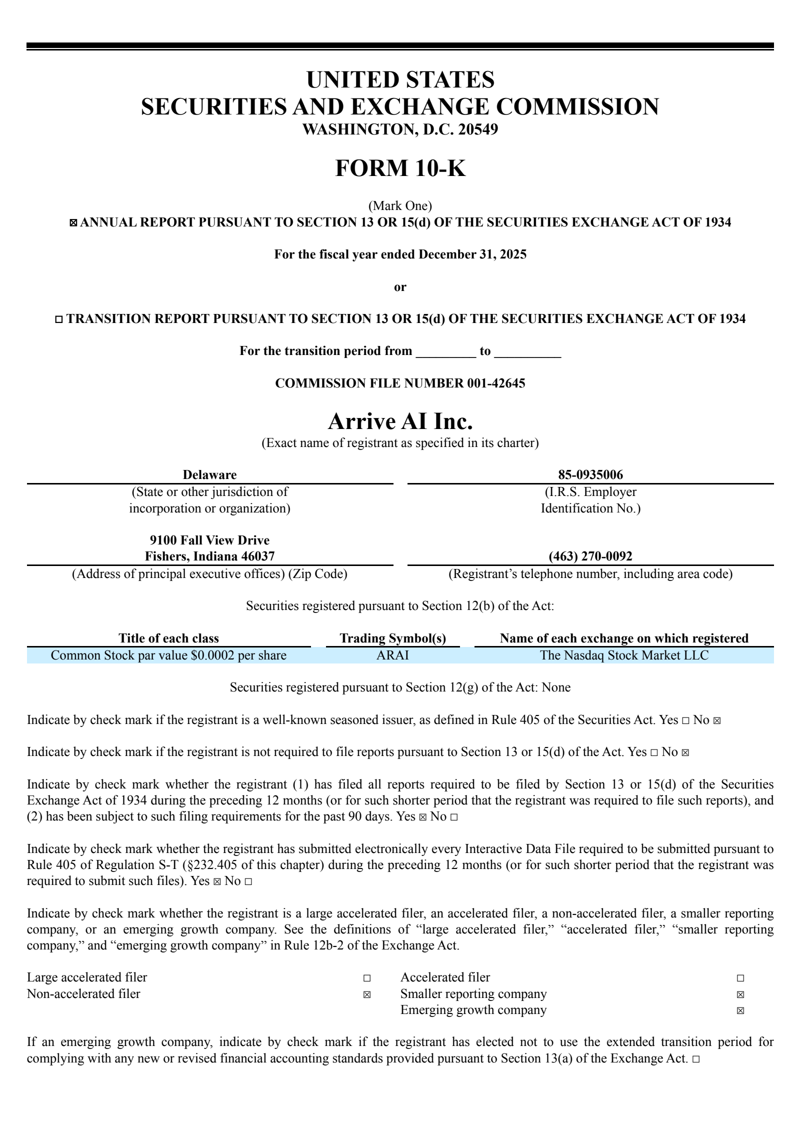 Arrive AI's Q4 2025 Annual report