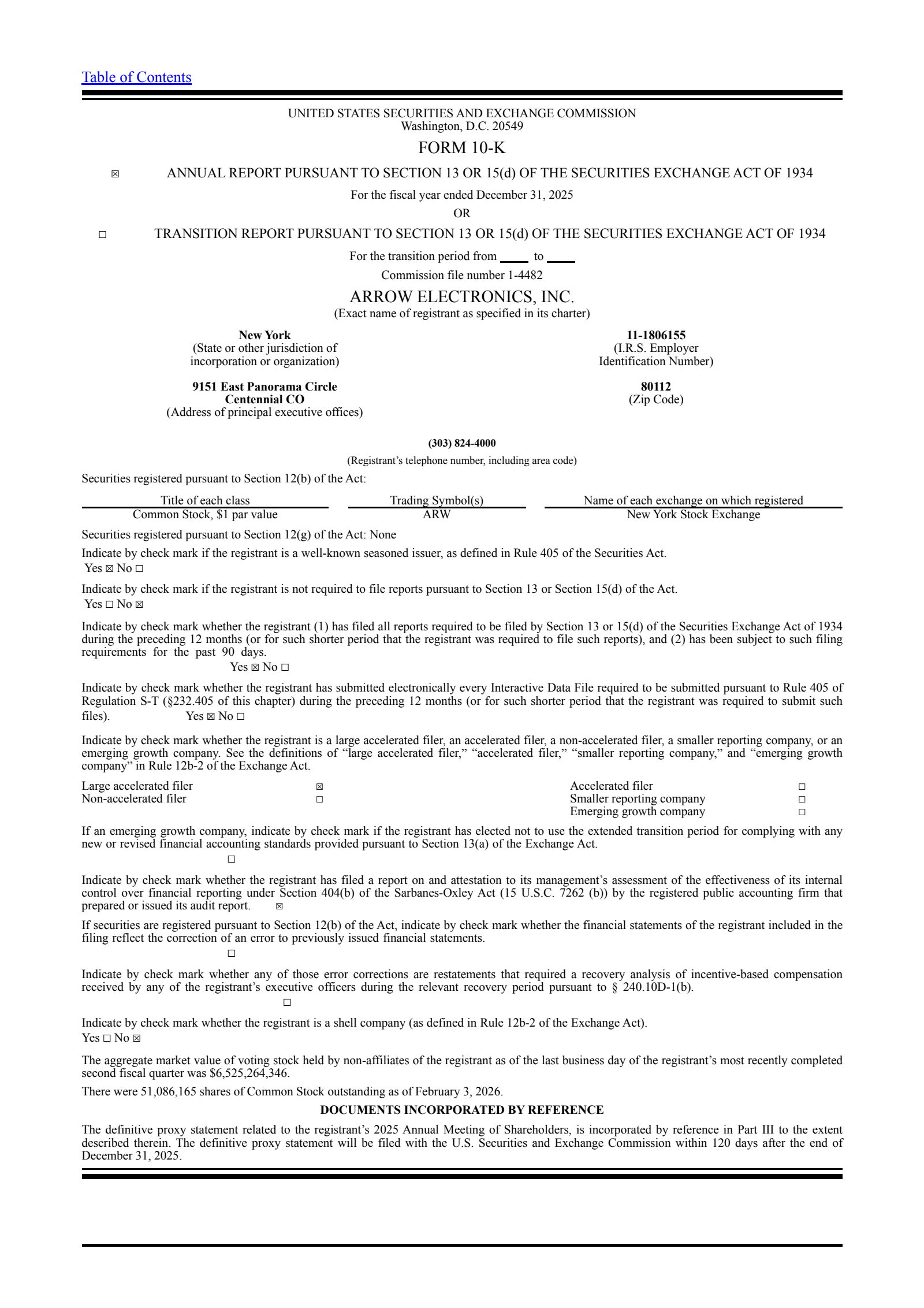 Arrow Electronics' Q4 2025 Annual report