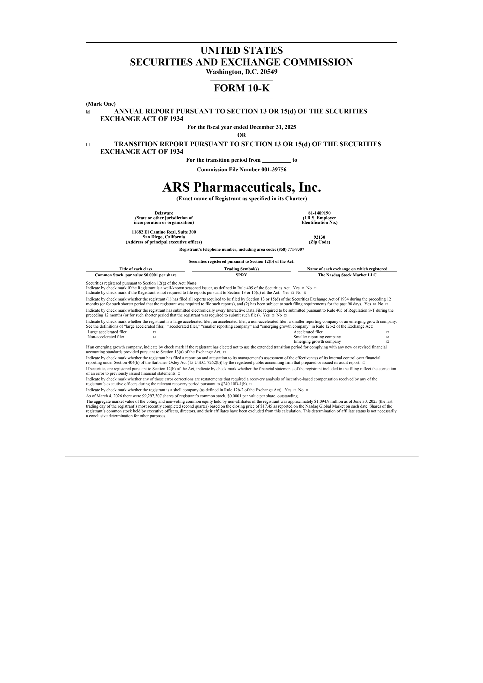 ARS Pharmaceuticals' Q4 2025 Annual report