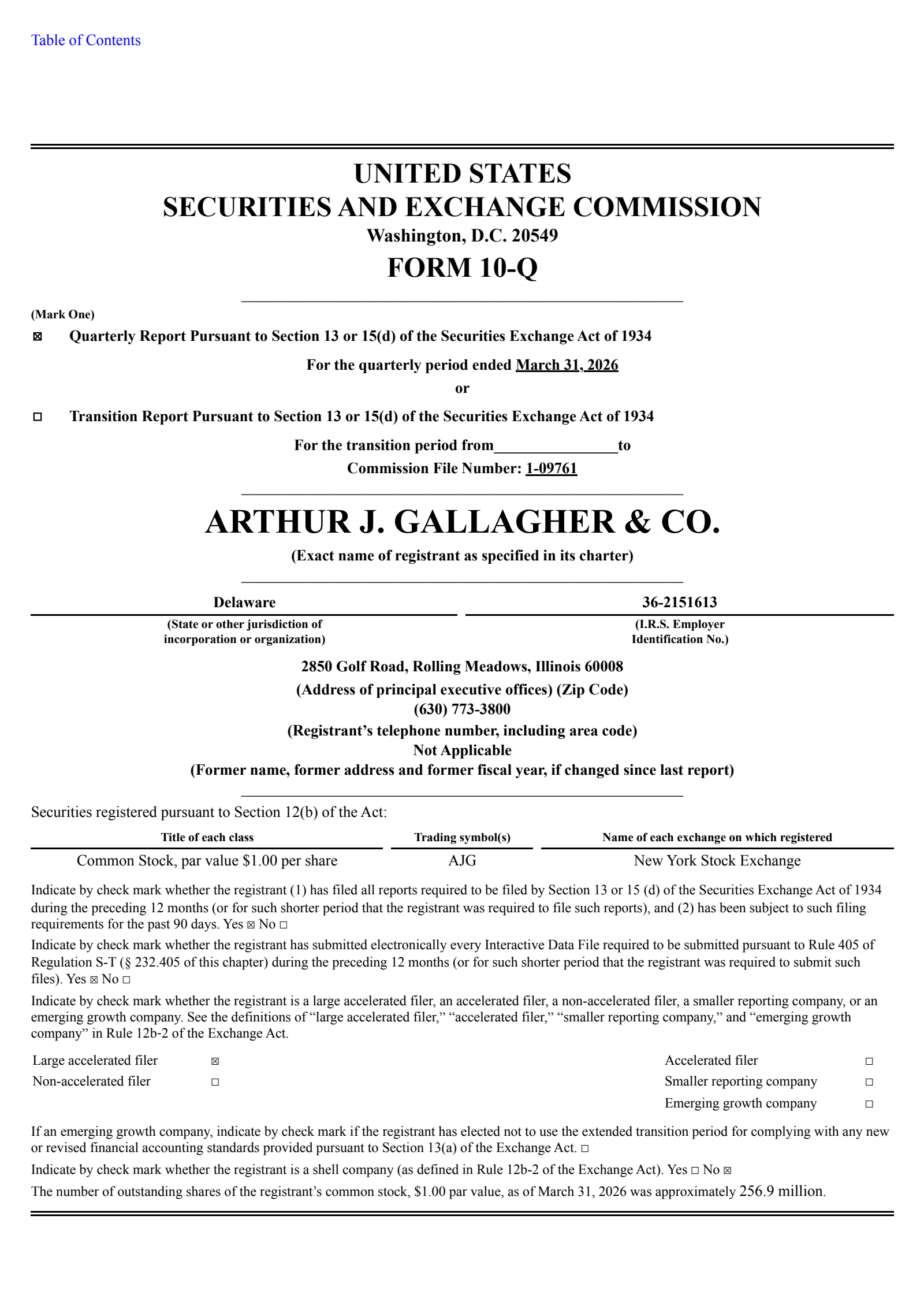 Arthur J. Gallagher & Co.'s Q1 2026 Quarterly report