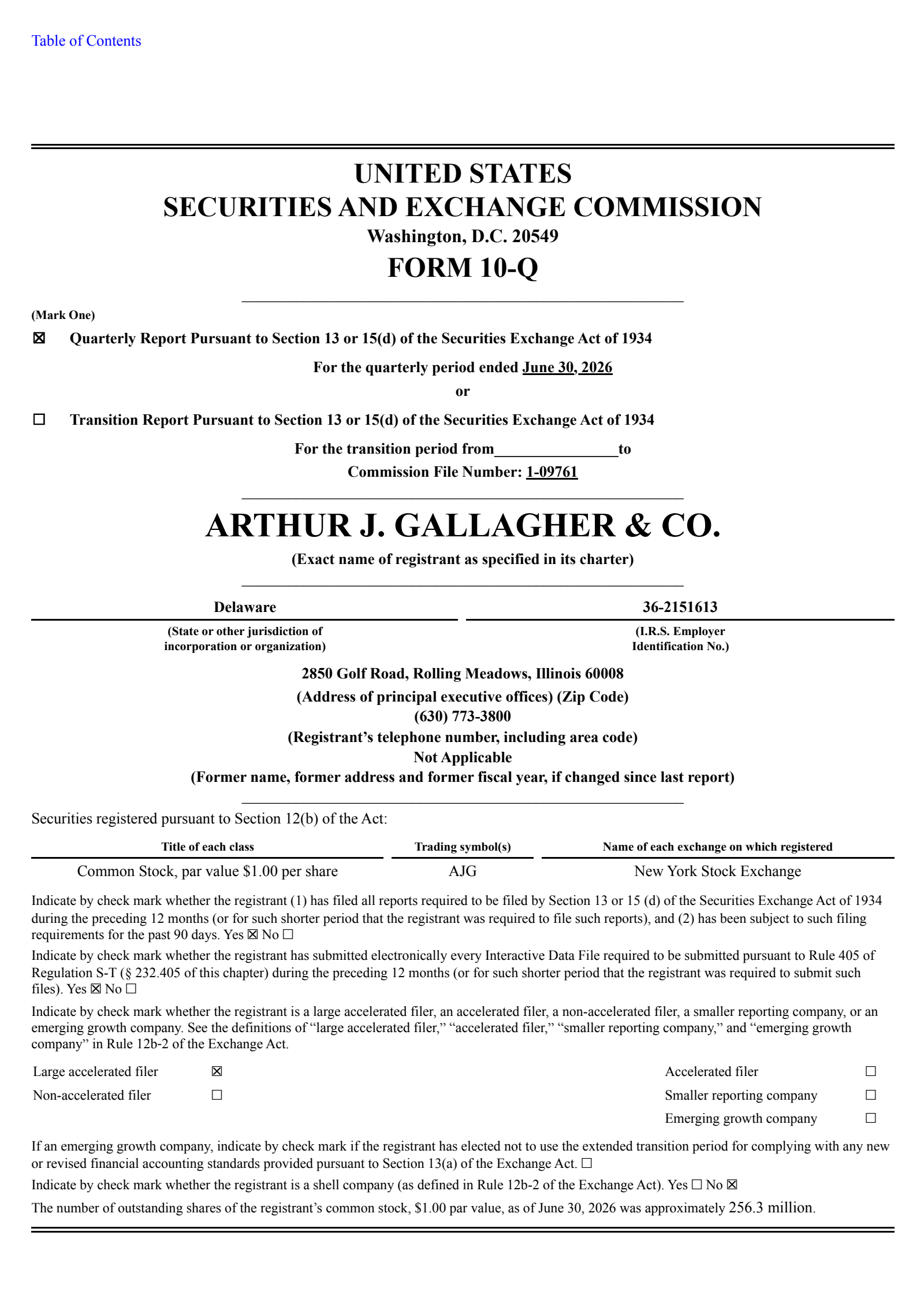 Arthur J. Gallagher & Co.'s Q2 2026 Quarterly report